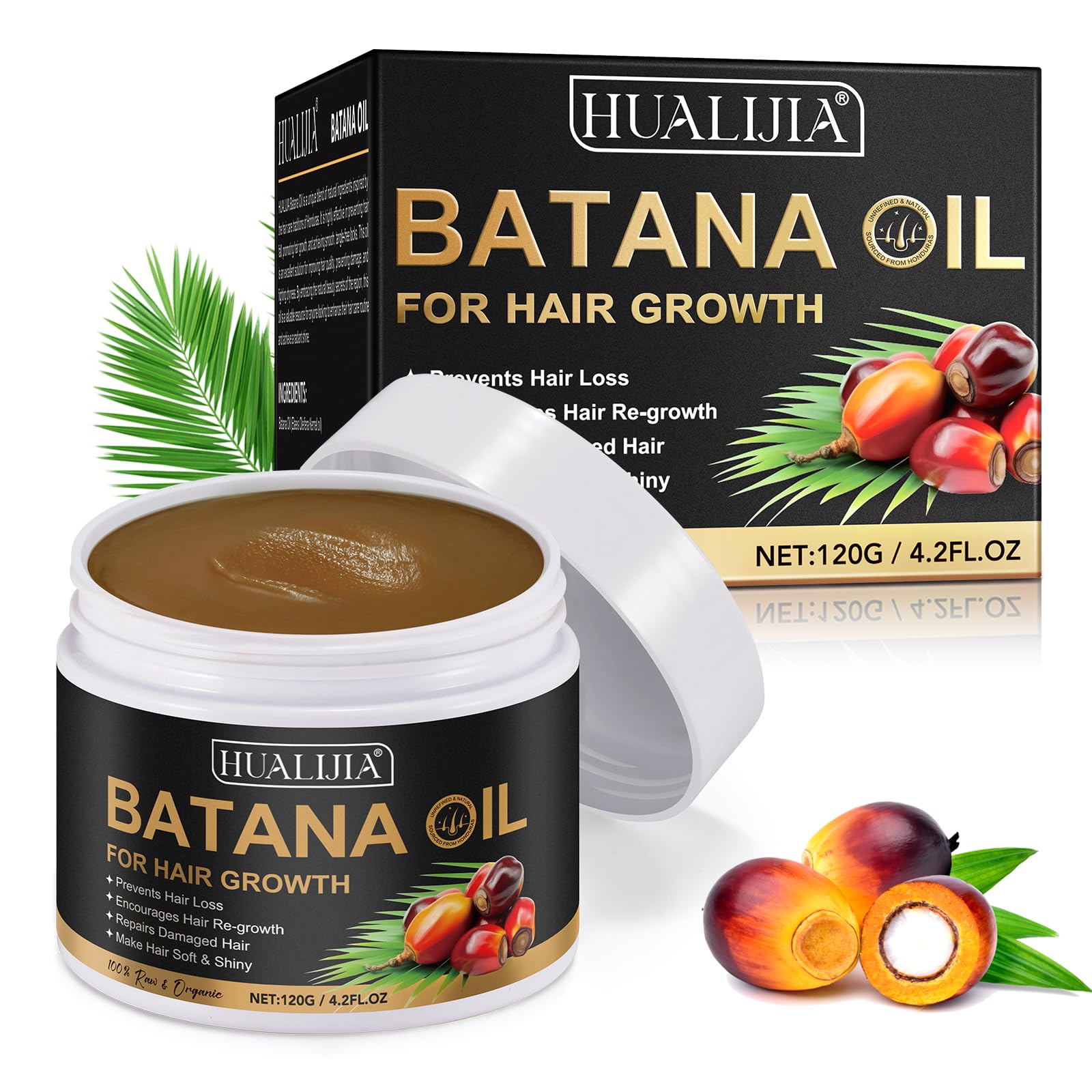 Raw Batana Oil for Hair Growth, 100% Pure Unrefined and Organic Dr. Sebi Scalp and Hair Oil from Honduras, Prevent Hair Loss, Miracle Oil for Healthier, Thicker, Fuller Hair for Women & Men