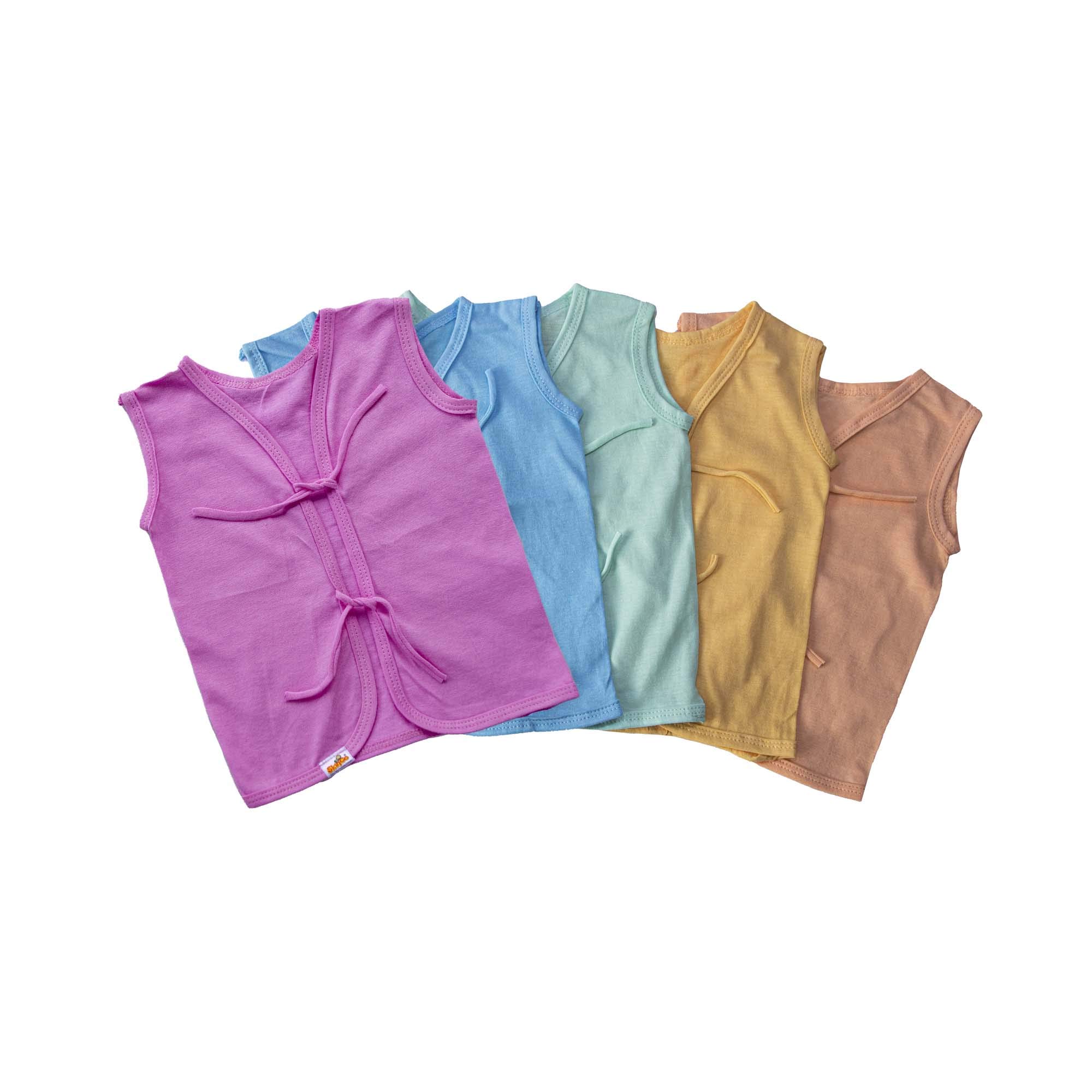 SkinCo Baby Jabla Softy/Tank Tops 5 Pcs (Color), 0-3 Months, Sleeveless, Front Open and 100% Combed Cotton