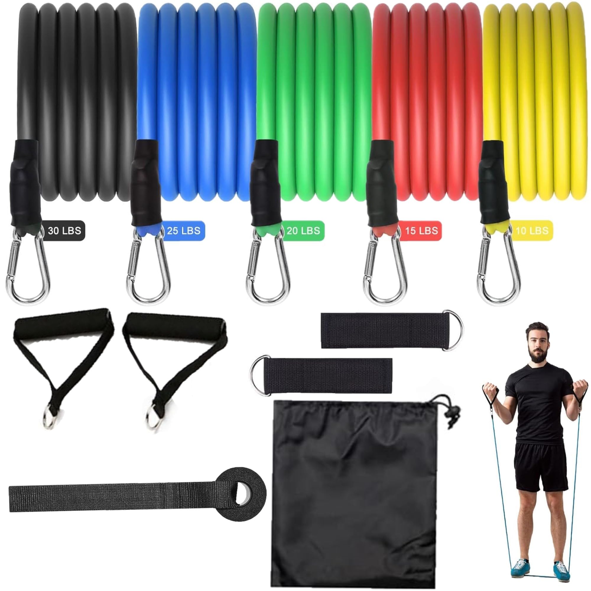 ODDISH; way to fitness Natural Rubber 11 In 1 Resistance Bands/Toning Tube Double And Single/Tummy Trimmer/Large&Standered Springs Combo Pack For Man&Women (Resistance Tube, Five Tube)