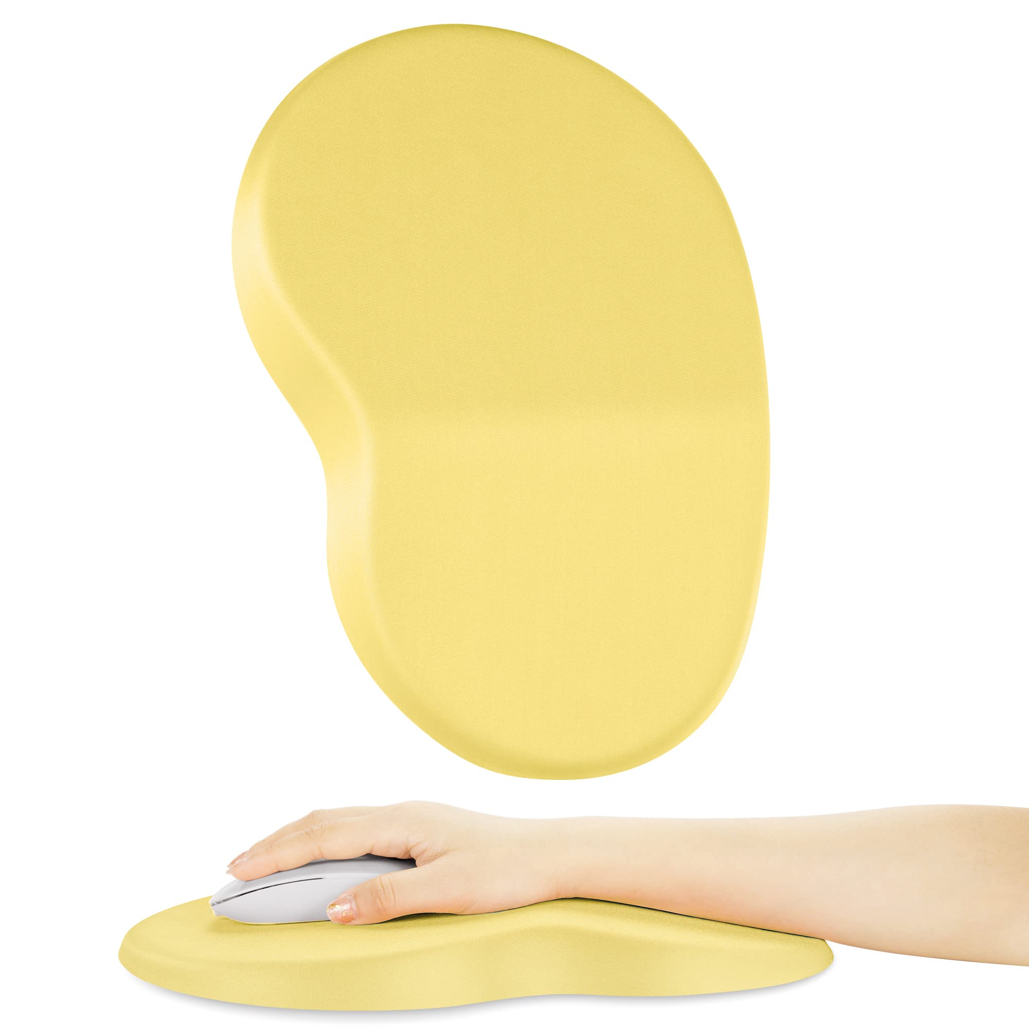 Ergonomic Mouse Pad with Wrist Support, Relief Carpal Tunnel Pain Mousepad, Full Memory Foam with Non-Slip PU Gel Base, Comfortable Wrist Pad Mouse Pad for Computer Laptop Desktop Office Home (Yellow)