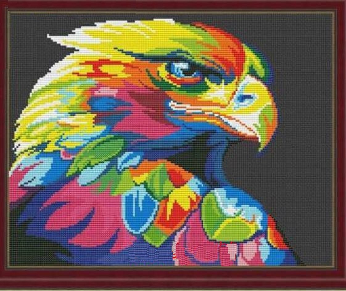 Colorful Eagle in Dark Counted Cross Stitch Kits,38 * 33cm Egyptian Cotton Counted Cross Stitch Kits