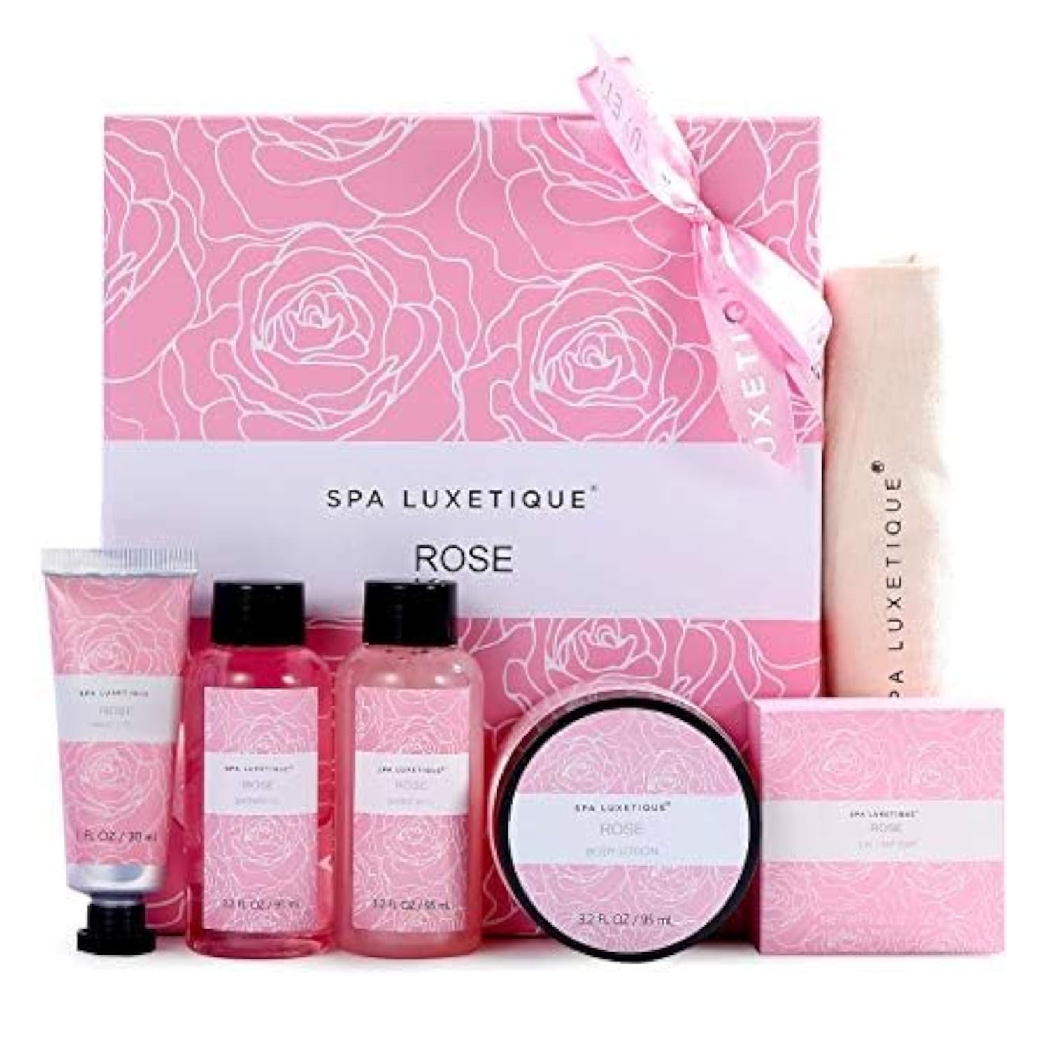 spa luxetiqueSpa Gift Set for Women, Christmas Gift Baskets, 6 Pcs Bath and Body Spa Kit, Bath Set Includes Body Lotion, Shower Gel, Bubble Bath, Hand Cream, Travel Bag, Relaxing Gifts for Women.