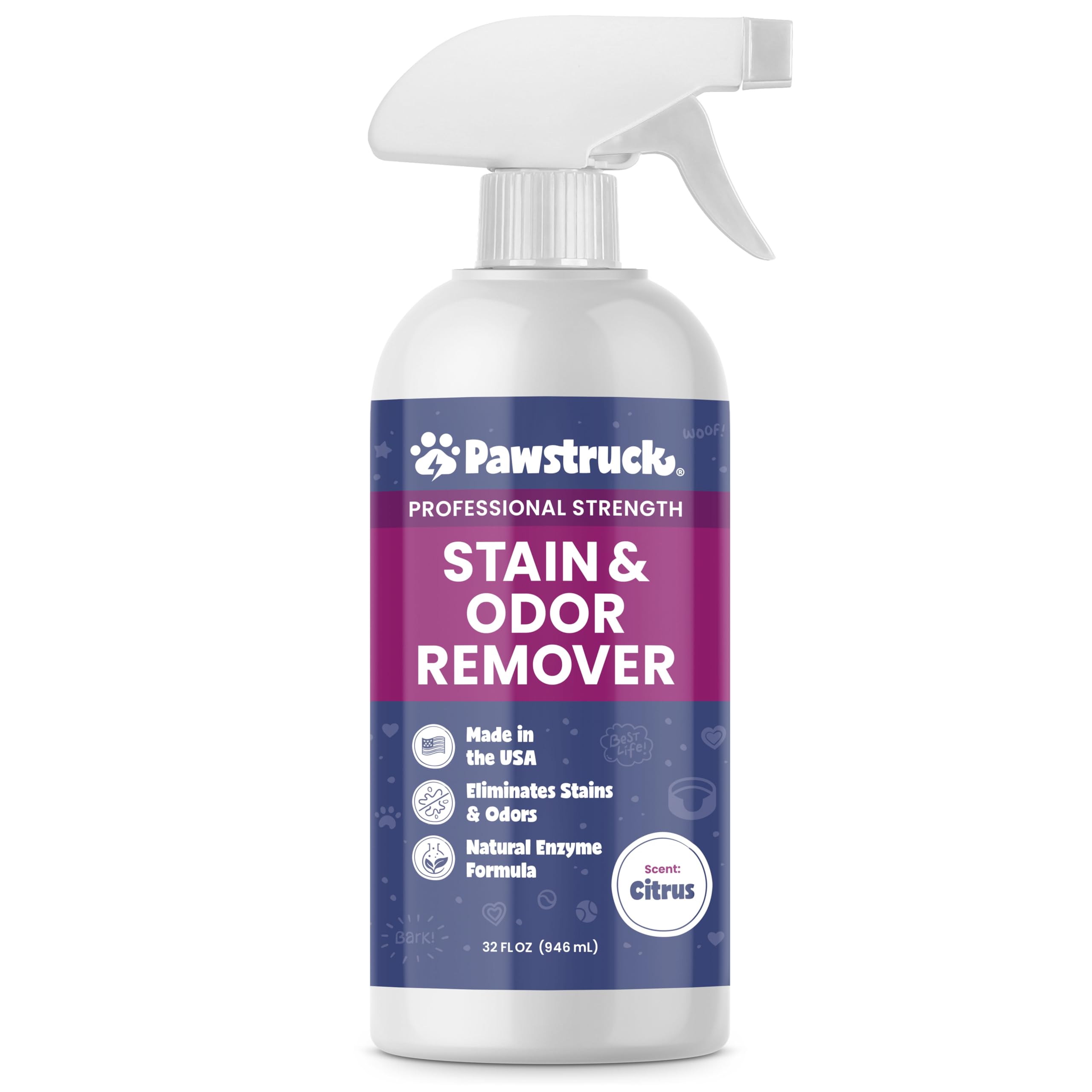 PawstruckProfessional Strength Pet Stain & Odor Remover - Natural Enzyme Cleaning Agent for Dogs & Cats - Safe Effective Smell Eliminator - 32 oz - Packaging May Vary