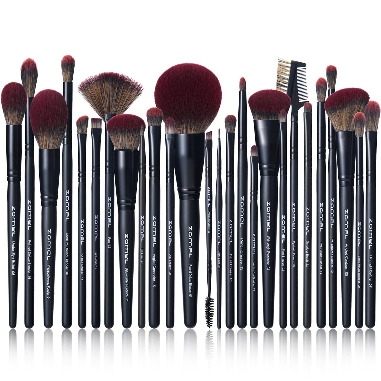 ZAMEL26Pcs Black labeled Makeup Brushes Set Professional,Full Face ULTRA SOFT Hair Makeup Brush Set Contains large powder Foundation Ultimate Blending Make up Brush set Blush Concealers Eyeshadow