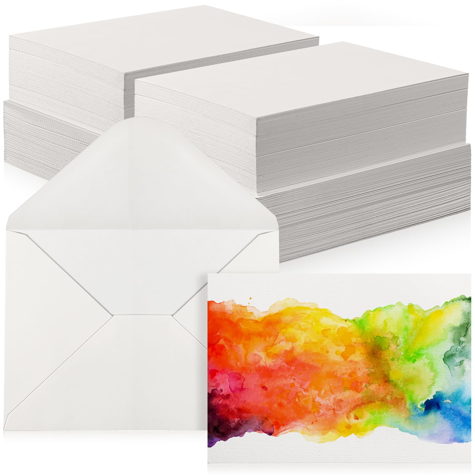 200 Set Unfoldable 5 x 7 Inch Pure Cotton Watercolor Cards Set Blank Cotton Watercolor Cards with Envelopes 140 lb Heavyweight Paper Watercolor Postcards for Art Painting Creative Thank Note