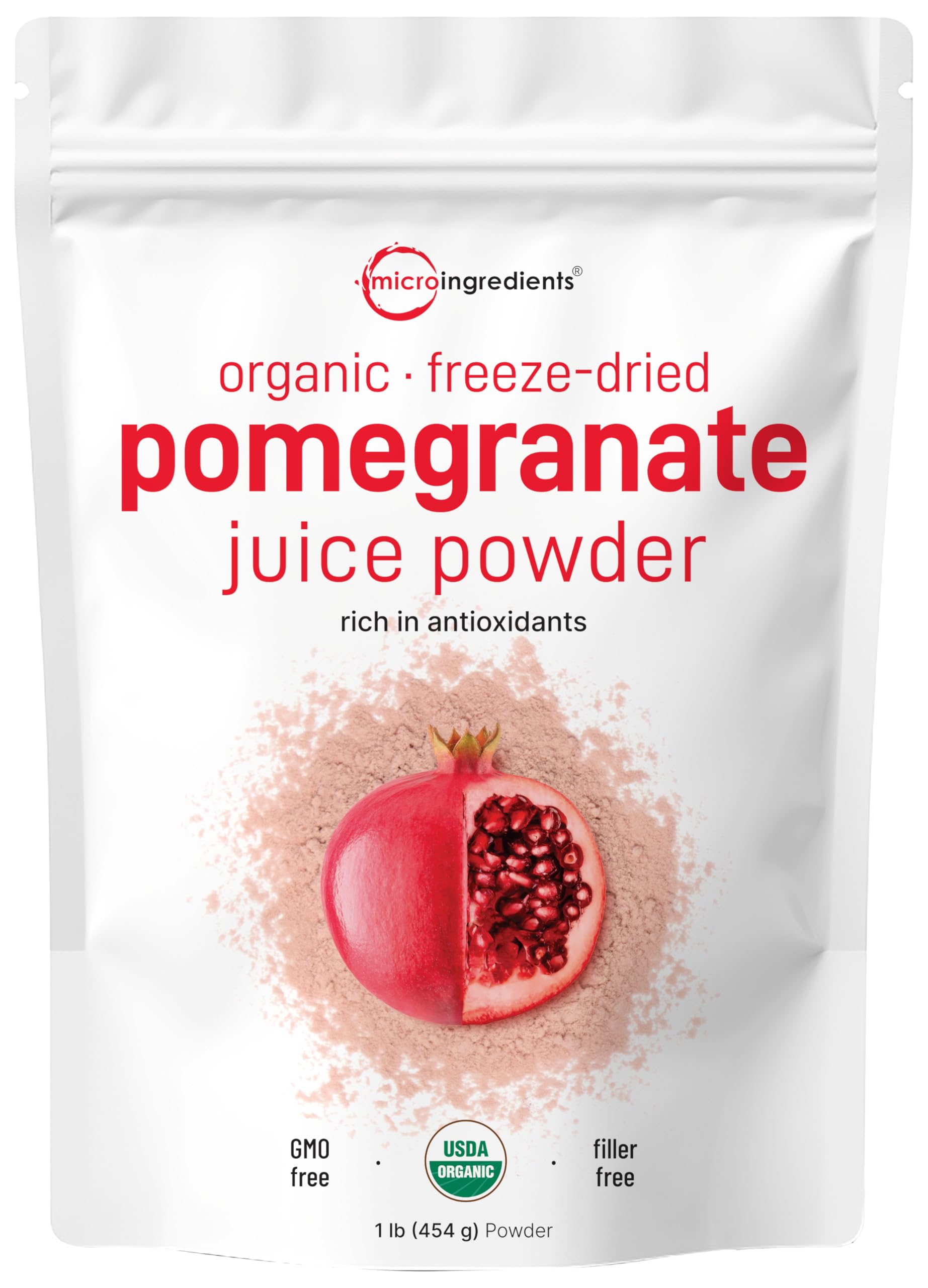 Organic Pomegranate Juice Powder, 1 Pound (91 Serving), Freeze Dried & Cold Pressed, Natural Vitamin C (Immune Vitamin), Support Immune System, Organic Flavor for Smoothie & Beverage, Vegan