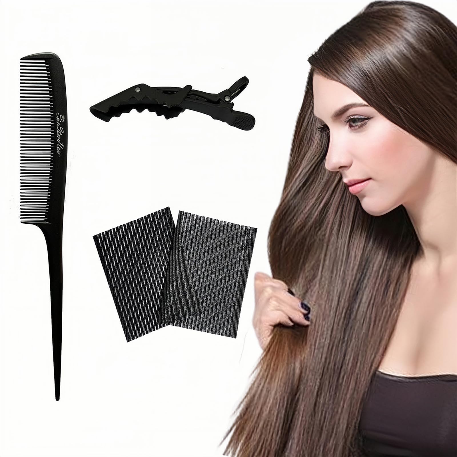 Sixstarhair Accessories for Hair Makeup, A Packet Containing: One Alligator Clip for Hair, One Tail Comb for Parting, 2 Pcs Magic Bangs Hair Pad