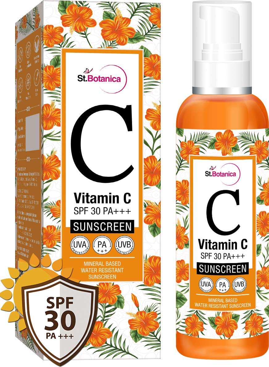 St.BotanicaVitamin C SPF 30 PA+++ Sunscreen Mineral Based & Water Resistant,120ml - UVA & UVB Protection