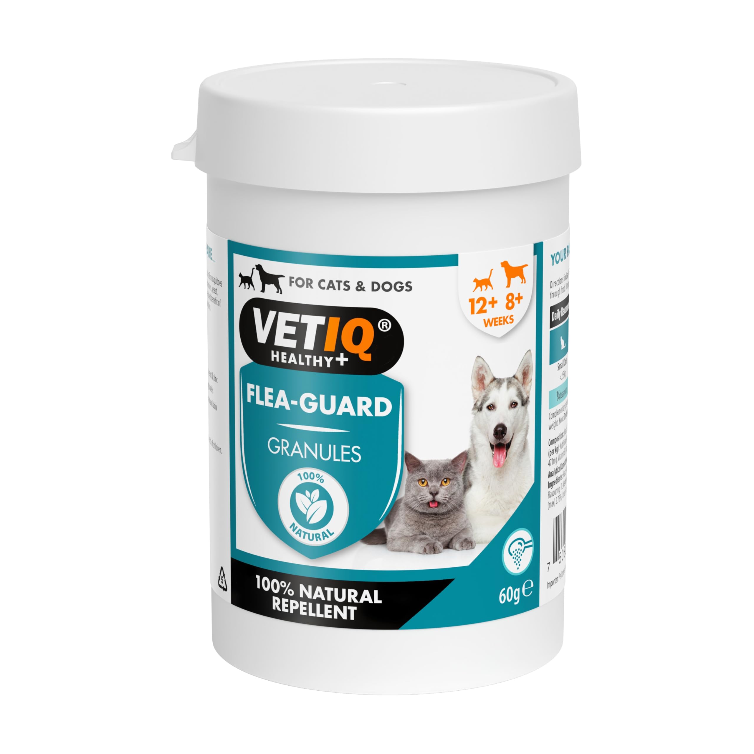 VETIQ Flea-Guard Granules For Cats 12+ Weeks & Dogs 8+ Weeks, Contains Yeast, Zinc, B Vitamins & Garlic a Natural Repellent to Keep Your Pet Free From Fleas, Ticks & Mosquitoes, 60 g