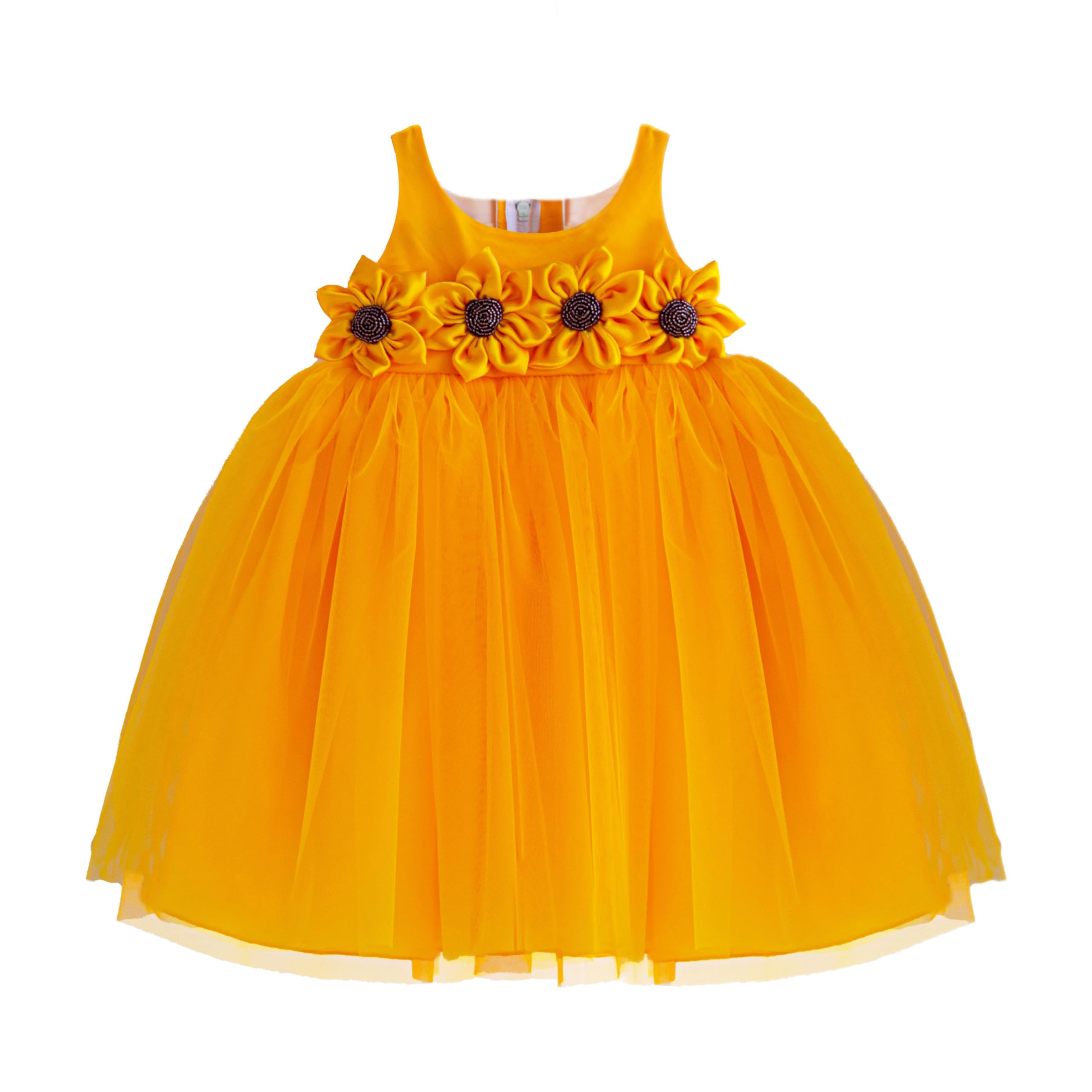 Stanwells KidsBaby Girls Frocks Knee Length Birthday Net Flared Ruffle Pattern Sleeveless Traditional Beautiful Sun Flower Western Frock Princess Dress for Girls