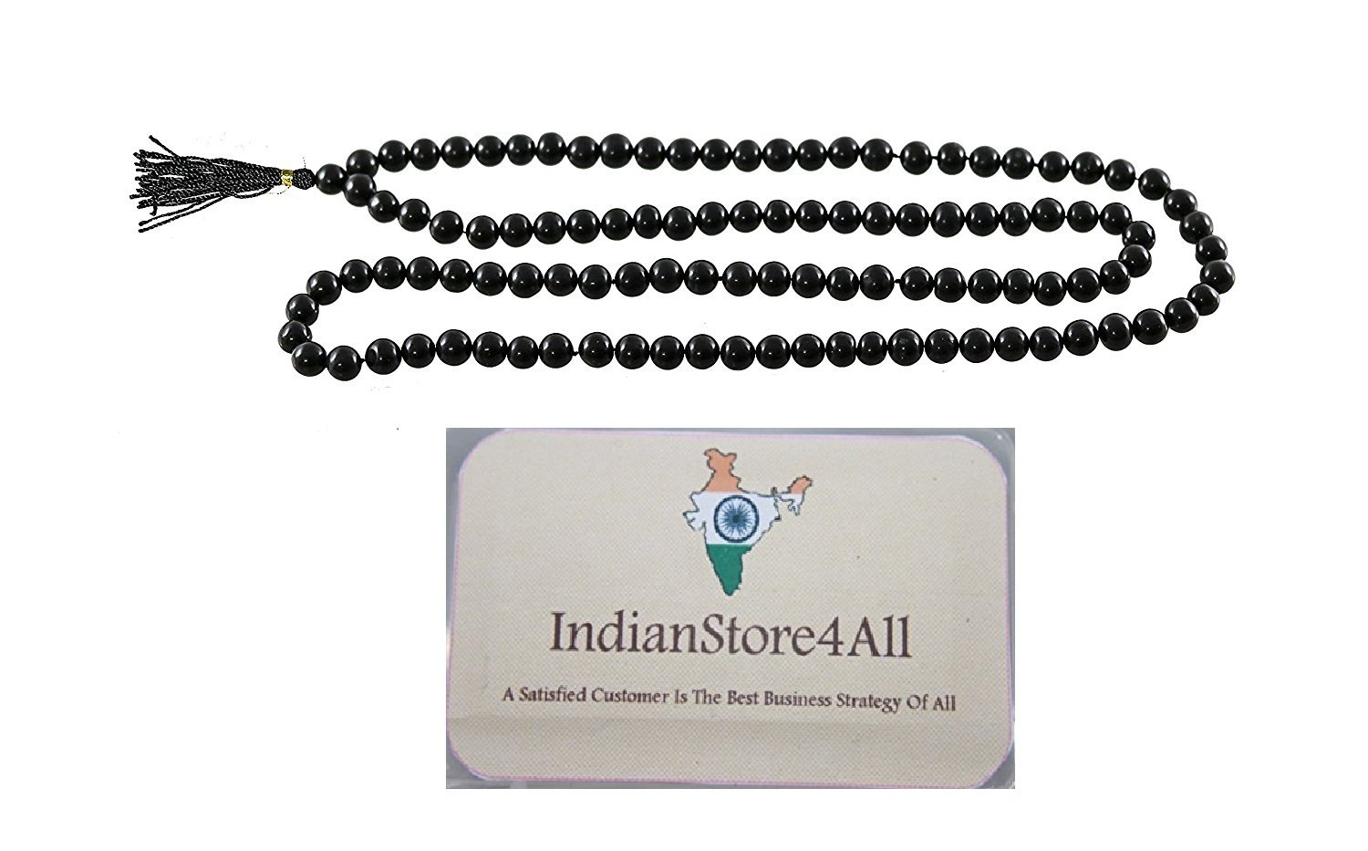 IS4A 100% Original Black Hakik or Hakik or agate Gemstone Mala Mens Necklaces Healing Crystal Necklace (108+1 Beads)