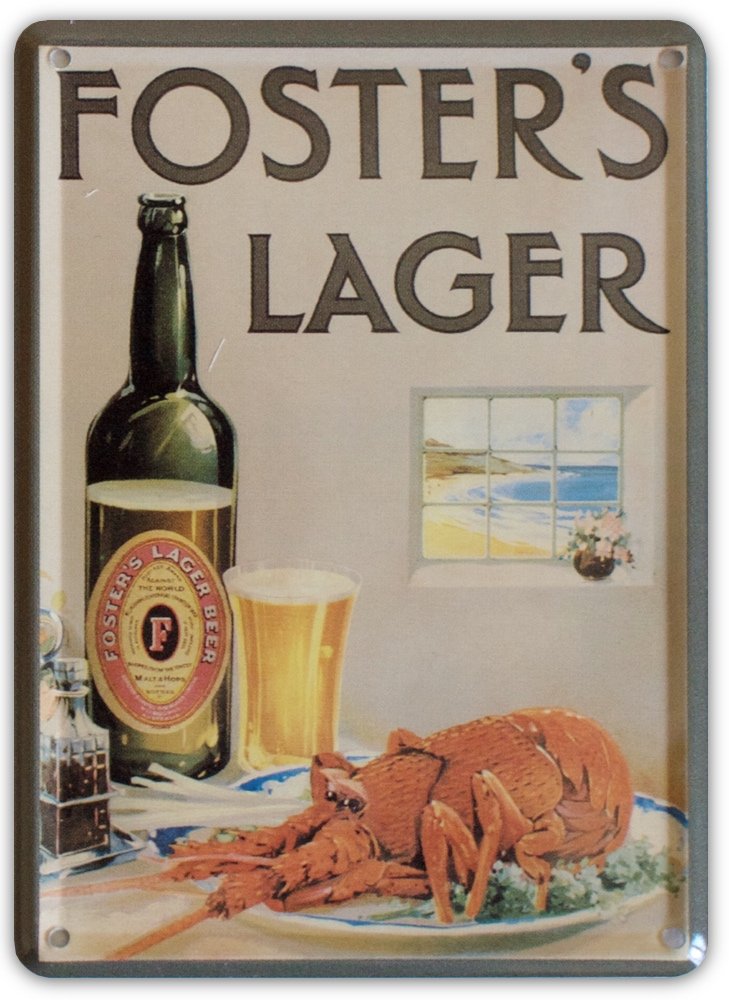 FOSTERS LOBSTER Small Nostalgic Vintage Metal Tin Pub Sign b