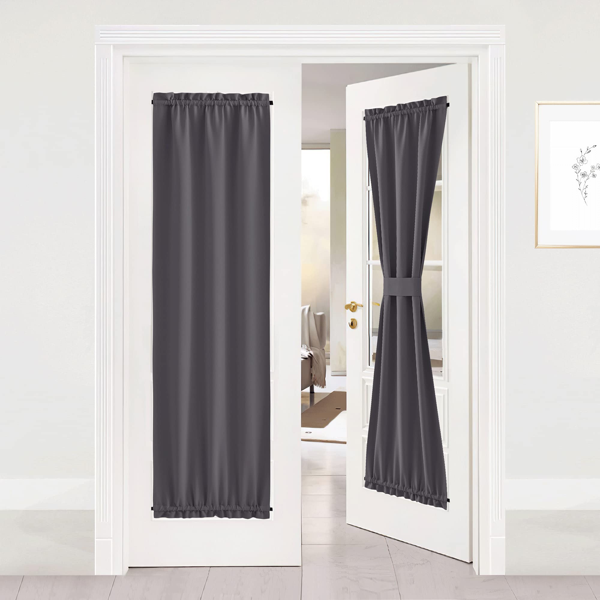 NICETOWN Door Curtain Panel, Grey French Door Curtains Blackout Thermal Insulated Door Curtain Sidelight Privacy Panels for Window/Living Room/Doorways/Classroom (25W by 72L inches, 1 Panel)