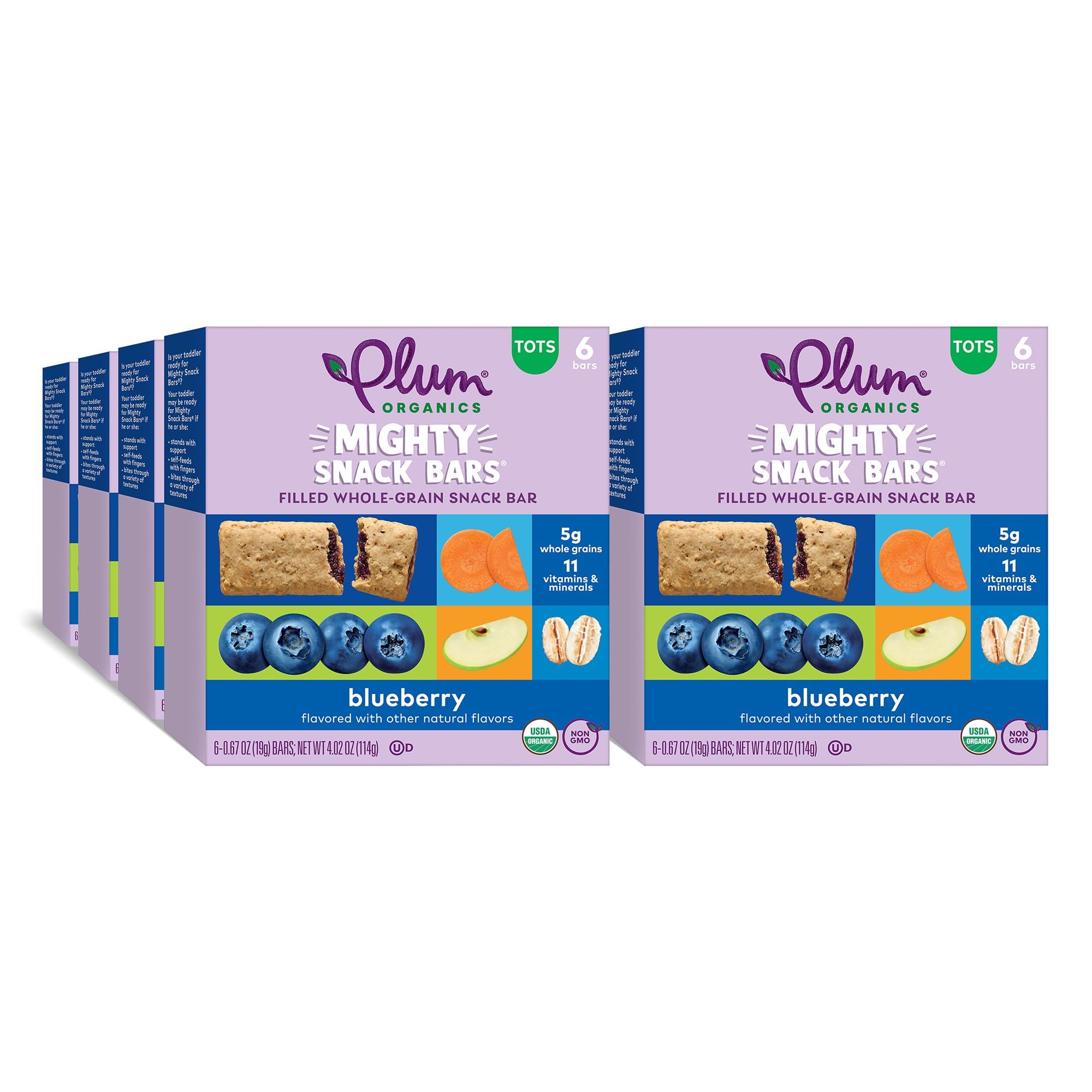 Plum OrganicsMighty Snack Bars - Blueberry - 0.67 oz Bars (Pack of 48) - Organic Fruit and Vegetable Toddler Food Snack Bars