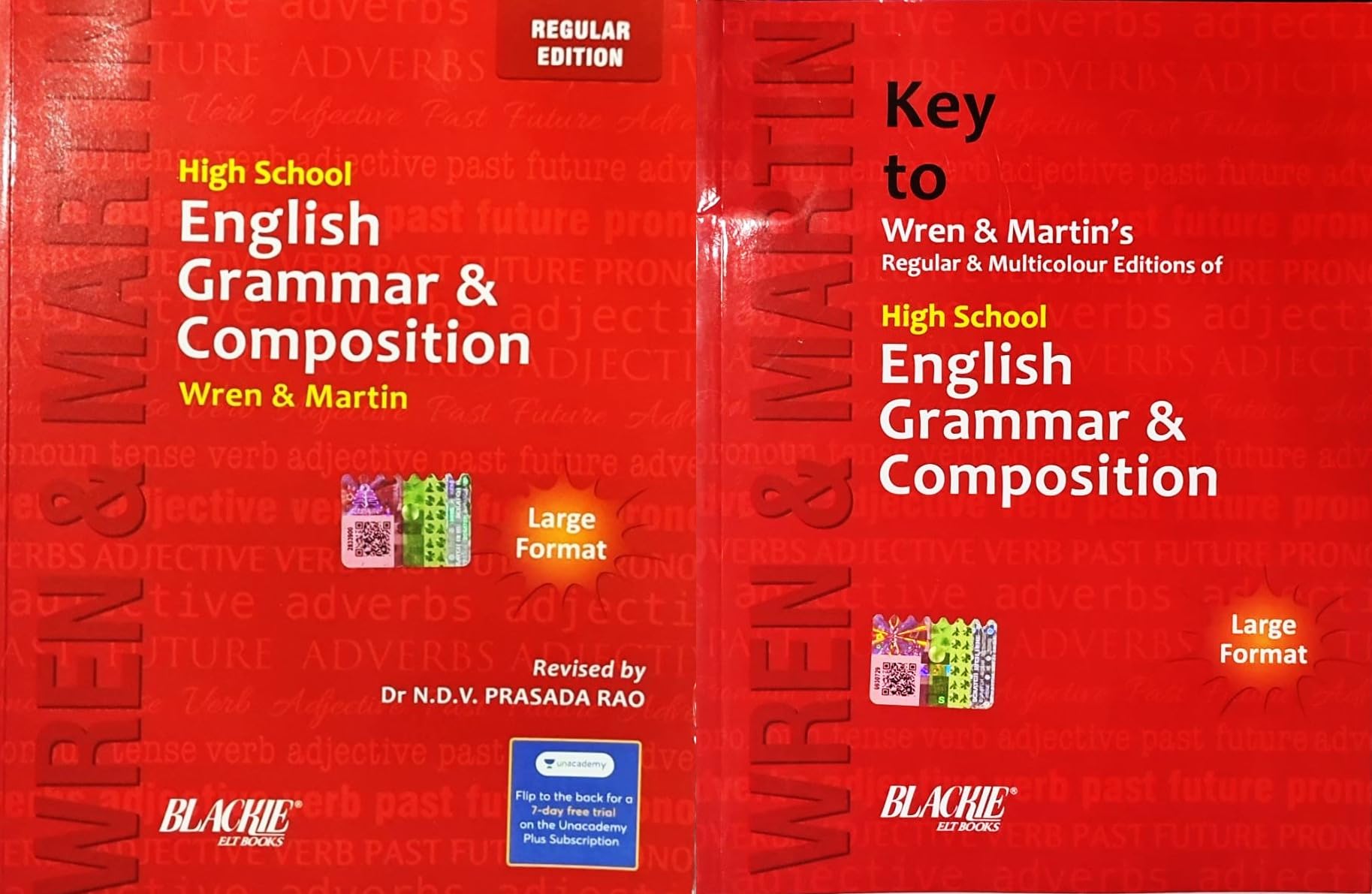 Wren & Martin - High School Engliosh Grammar & Composition [REGULAR EDITION] + Key to Wren & Martin English Grammar & Composition - Set of 2 Books - 2023-24/Ed. - [ORIGINAL BOOKS]