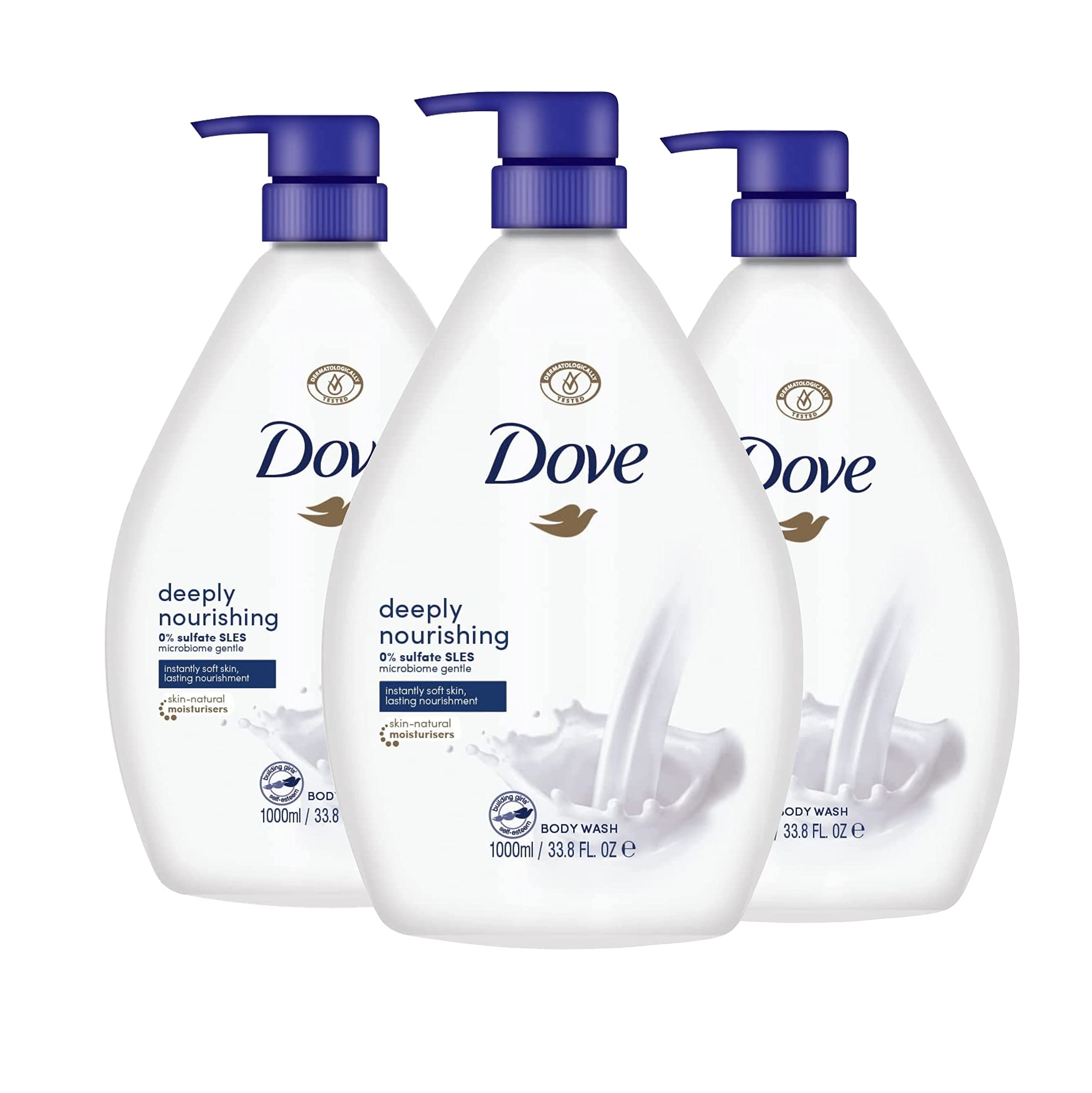 DoveShower Bath | Moisturising Body Wash 1000ml | Deeply Nourishing Body Wash | With Integrated Pump, Pack of 3