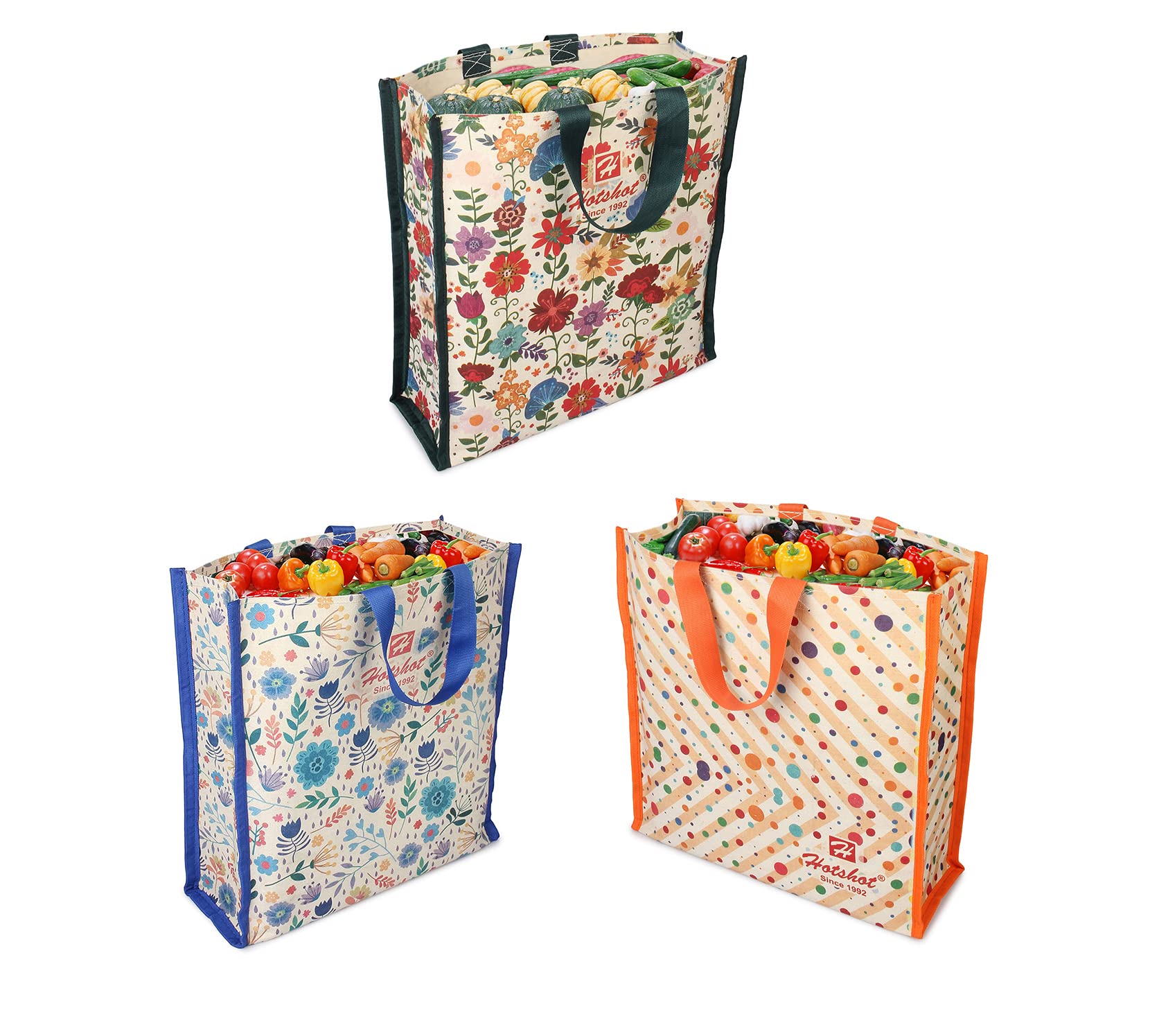 HOT SHOT Hotshot Bags Reusable Medium Heavy Duty ||Waterproof Shopping Bags|| Kitchen Essentials||Grocery Bag||Vegetable Bag||Jhola||Carry Bag||Thela with Double Handles (Pack of 3)