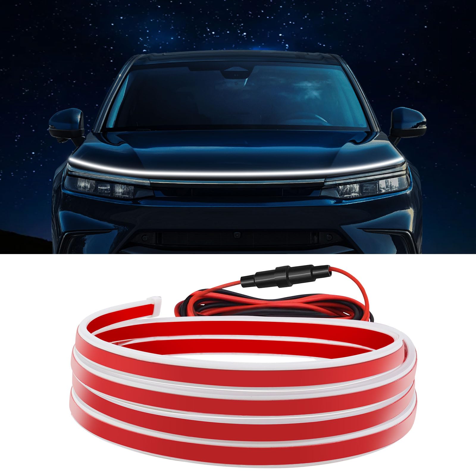 YUGUANG 70 inch Car LED Hood Light Strip, Dynamic White with Start Sequential Scan, Flexible LED Strip Lights, Headlight Daytime Running Light for Car SUV Truck Engine Cover Decoration.