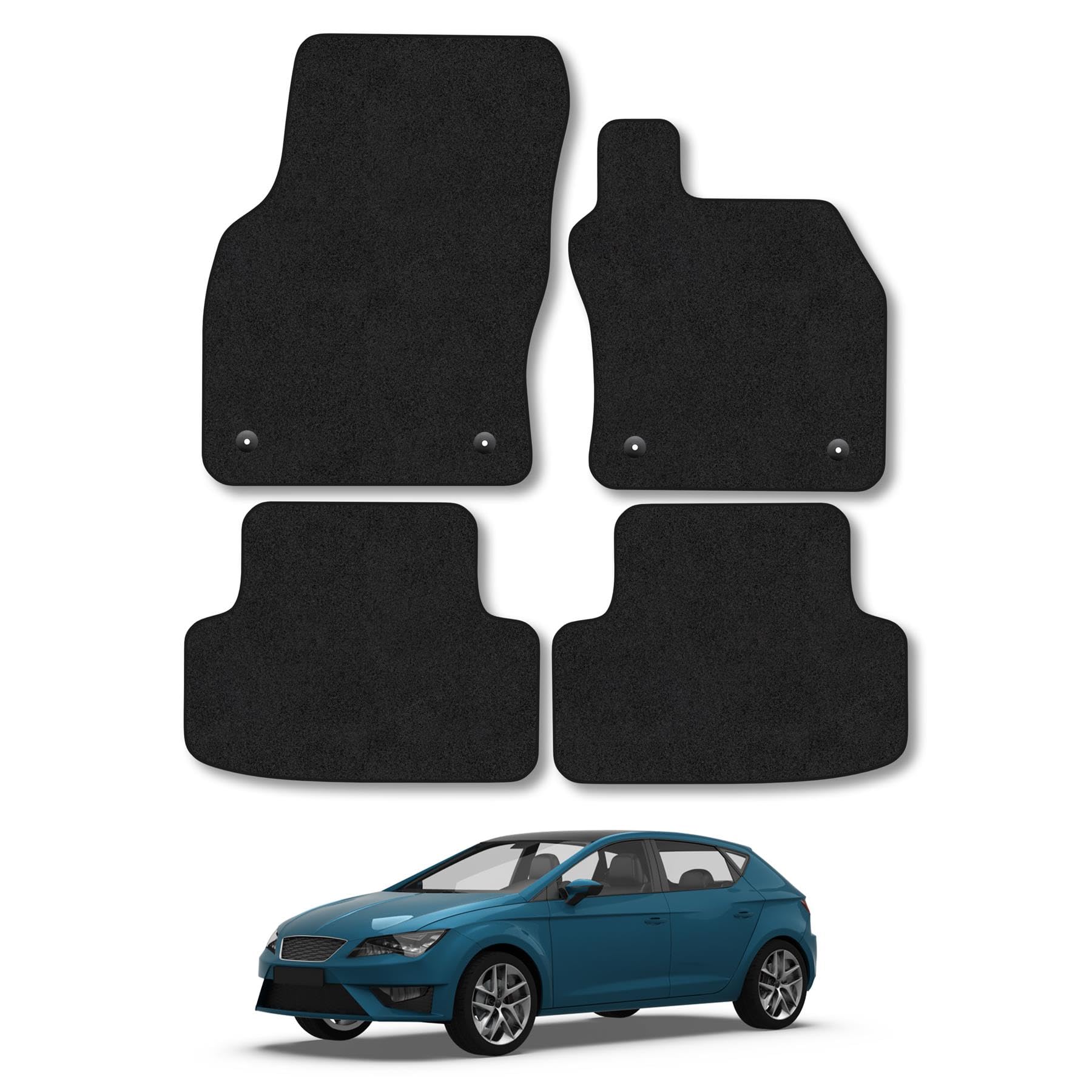 Car Mats Compatible with Seat Leon (2013-2020) Black Carpet Tailored Fit Car Floor Mats Set Accessory Custom Fit Water-Resistant Anti Slip Backing All Weather Full Coverage With Clips Hand-Finished