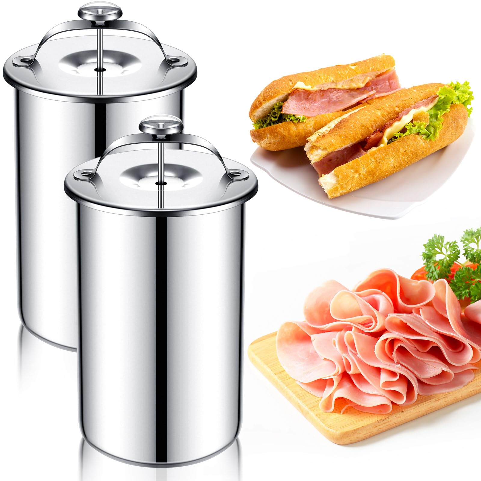 Skylety 1 Piece Meat Press Maker Stainless Steel Ham Press Maker with Thermometer Sandwich Deli Meat Press Bacon Ham Maker for Making Homemade Healthy Deli Seafood Poultry Patty Meat Cooking Tool