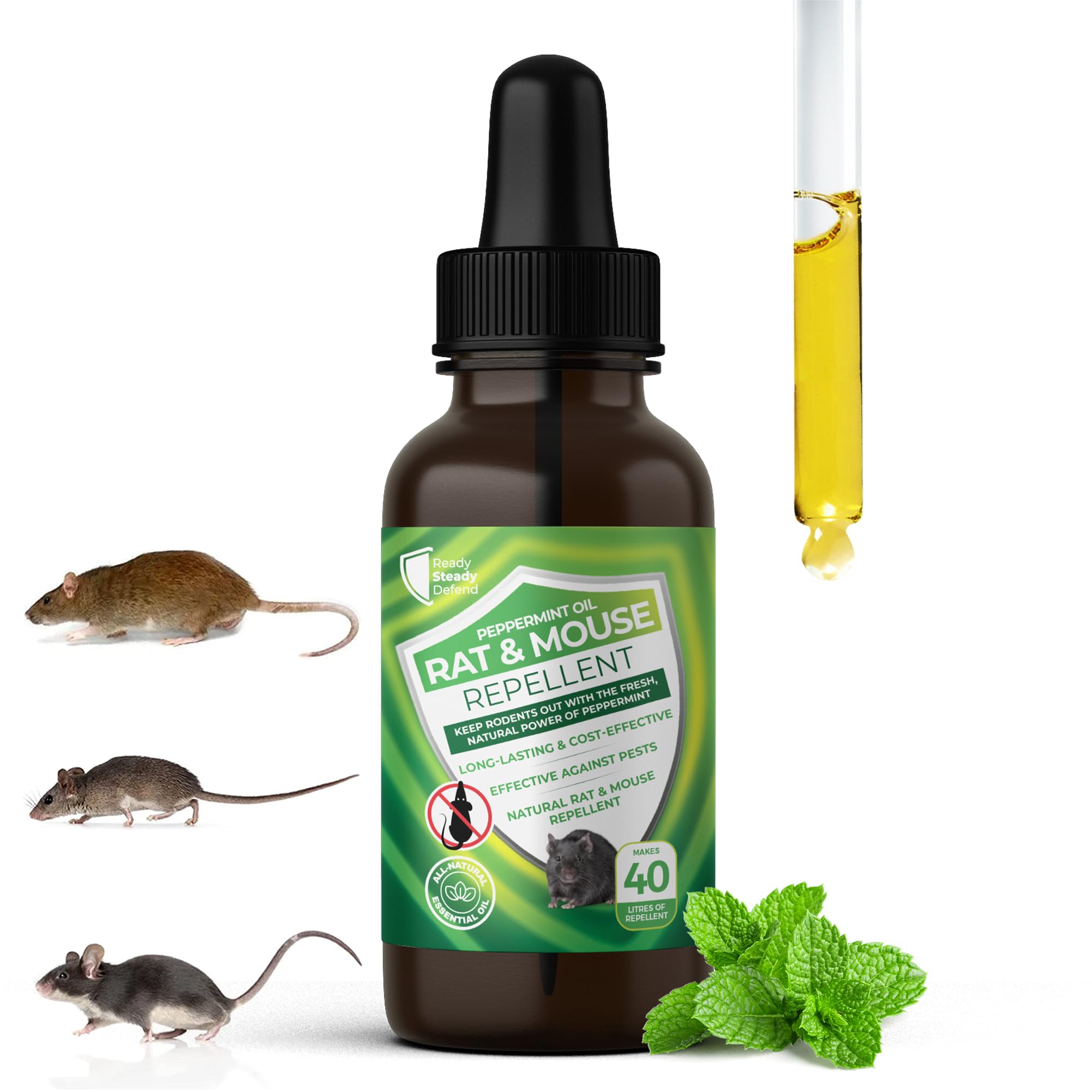 READY STEADY DEFEND Peppermint Mouse & Rat Repellent Oil Makes 40 litres of Repellent Contains Peppermint Essential Oil