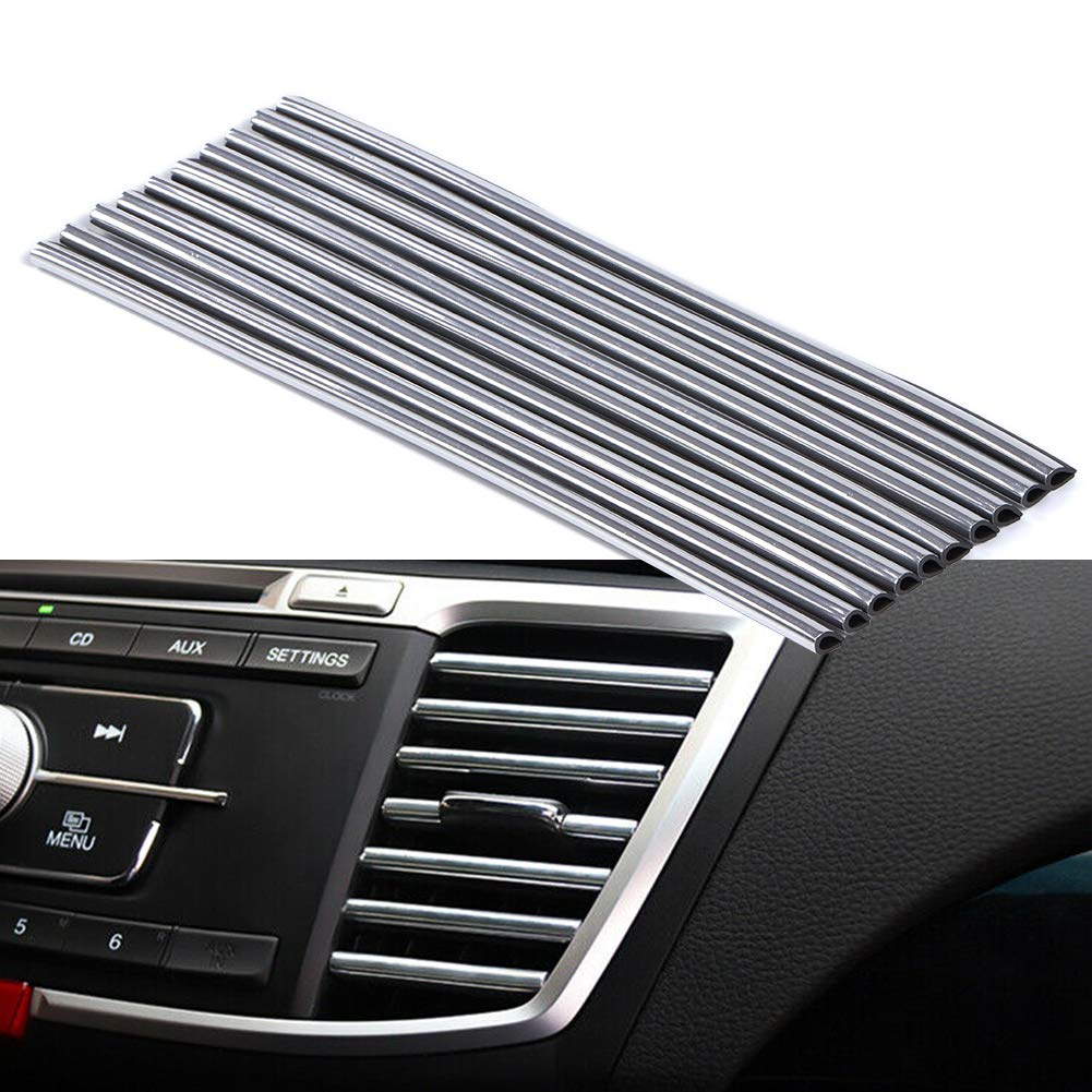 Iriisy 10Pcs Car Air Outlet Decoration Strip Conditioner Vent Trim PVC U Shape Moulding Colorful Film Interior (Silver)