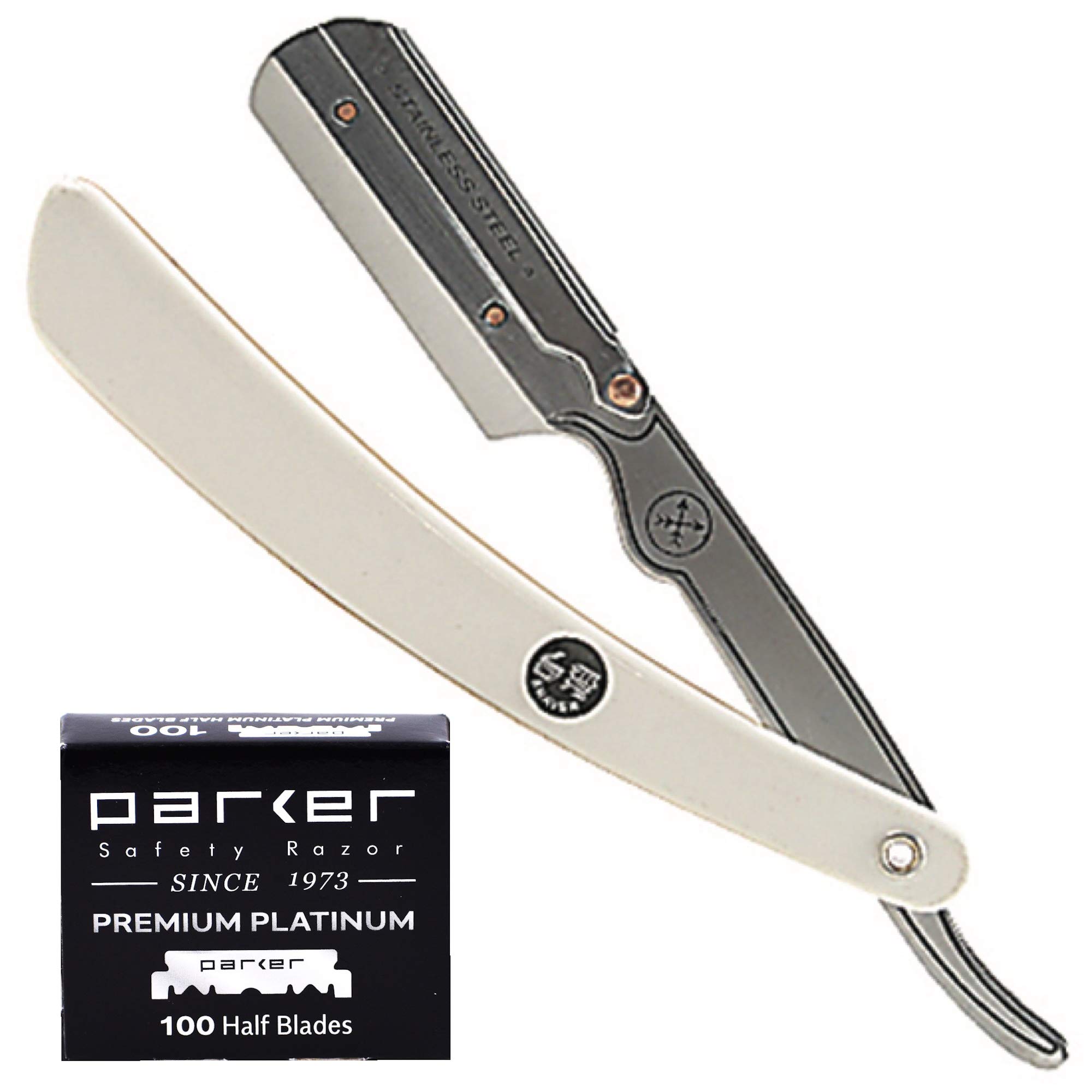 PARKER Safety Razor Parker Srw Straight Edge Barber Razor For Men With 100 Parker Platinum Stainless Steel Single-Edge Barber Razor Blades For A Barber Shop Shave