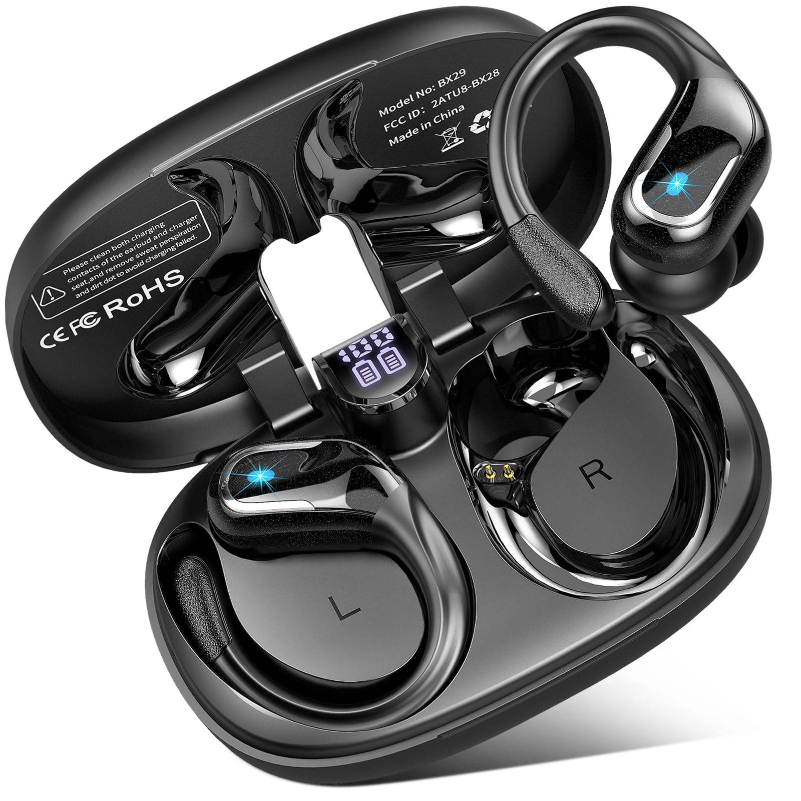 Wireless Earbuds, 75Hrs Bluetooth 5.4 Headphones Sport, Bluetooth Earbuds with ENC Noise Canceling Mic, Bass Stereo Wireless Earphones, IP7 Waterproof Over Ear Buds with Earhooks for Running/Workout