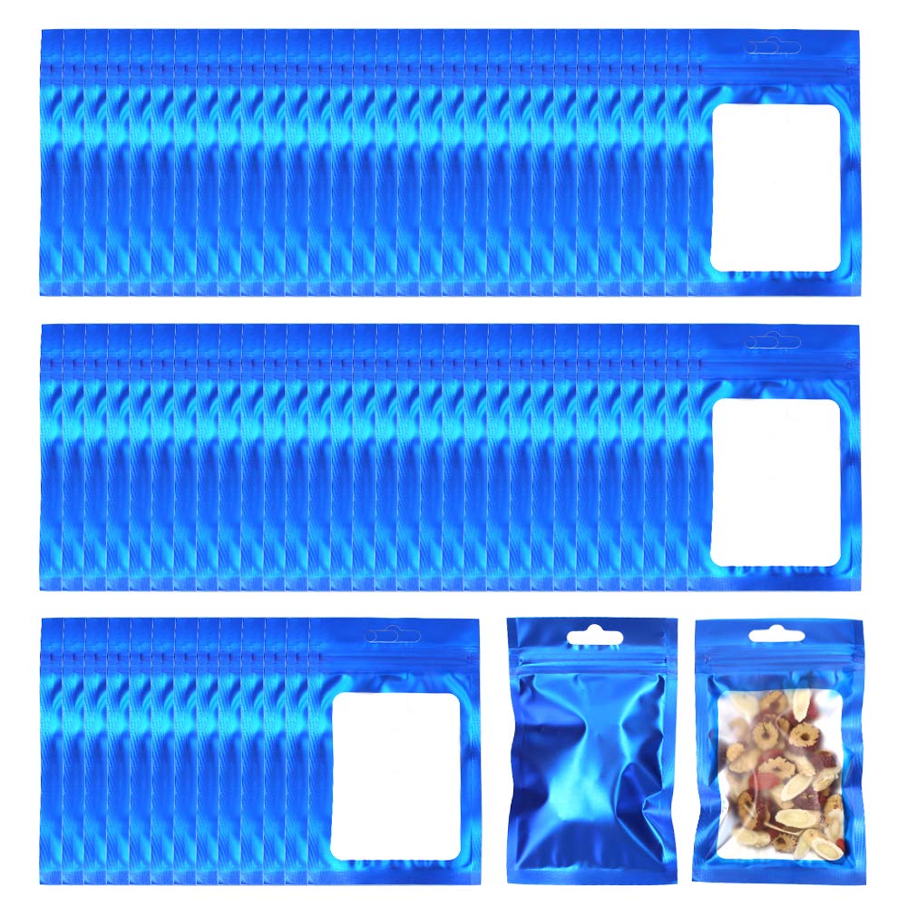 Allure Maek 200 Pieces Mylar Zip Lock Bags Aluminum Foil Bags, Flat Metallic Mylar Foil Flat ZipLock Food Storage Bags Pouch 7.5 x 12 cm/ 3 x 4.7 Inch (Blue)