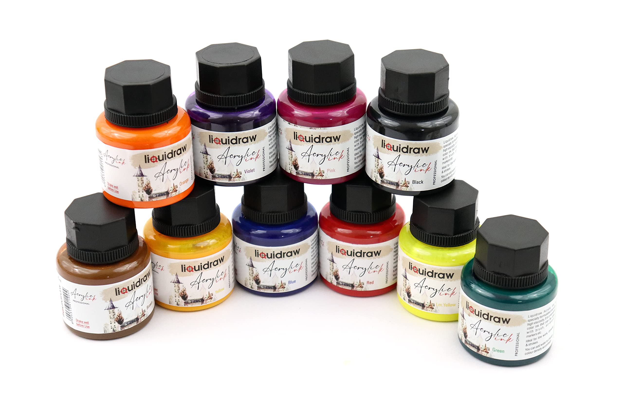 LiquidrawAcrylic Inks For Artists Set Of 10 Ink Set 35ml Professional For Painting, Drawing, Paints, Art, Brushes