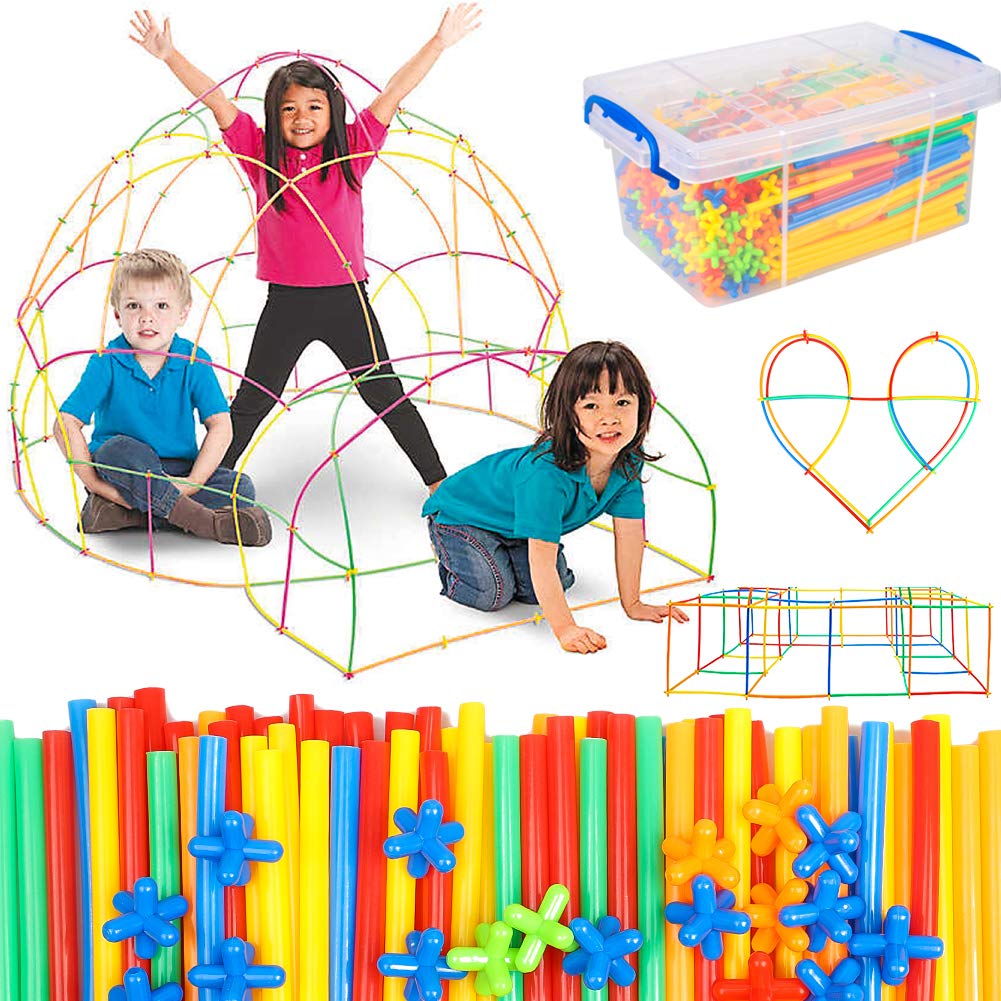 Straw Constructor Building Toy 1000 Pcs for Kids Age 3-12, Stem Activities Straws and Connectors Educational Building Set, Fort Building Kit for Indoor & Outdoor, Gift for Boys and Girls Classroom