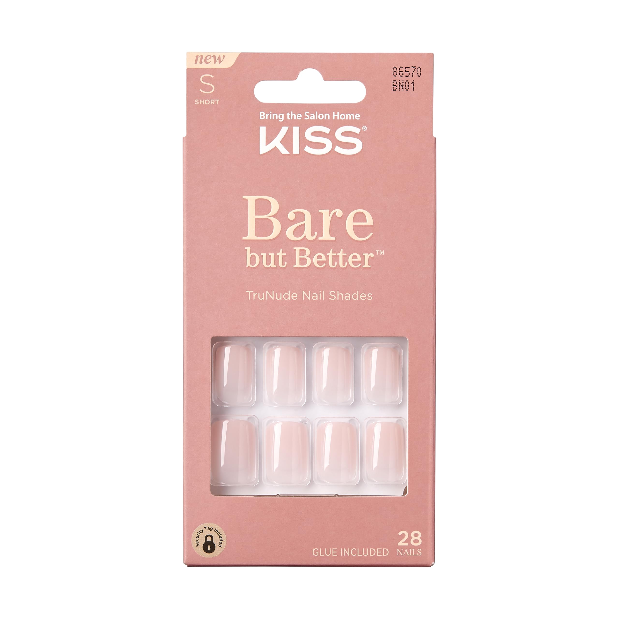 KISS Bare But Better TruNude Fake Nails Nude Nail Shades Manicure Set, 'Nudies', 28 Chip Proof, Smudge Proof Glue-On Nails