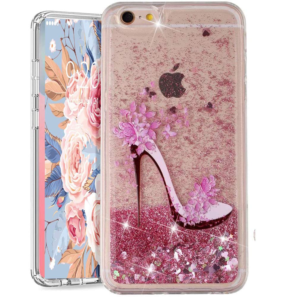 LEMAXELERS iPhone 6S / iPhone 6 Liquid Case,3D Glitter Quicksand Flowing Liquid Sparkle Cute for Girls Clear Transparent TPU Gel Silicone Shockproof Cover Case for iPhone 6S,XYL Shoe