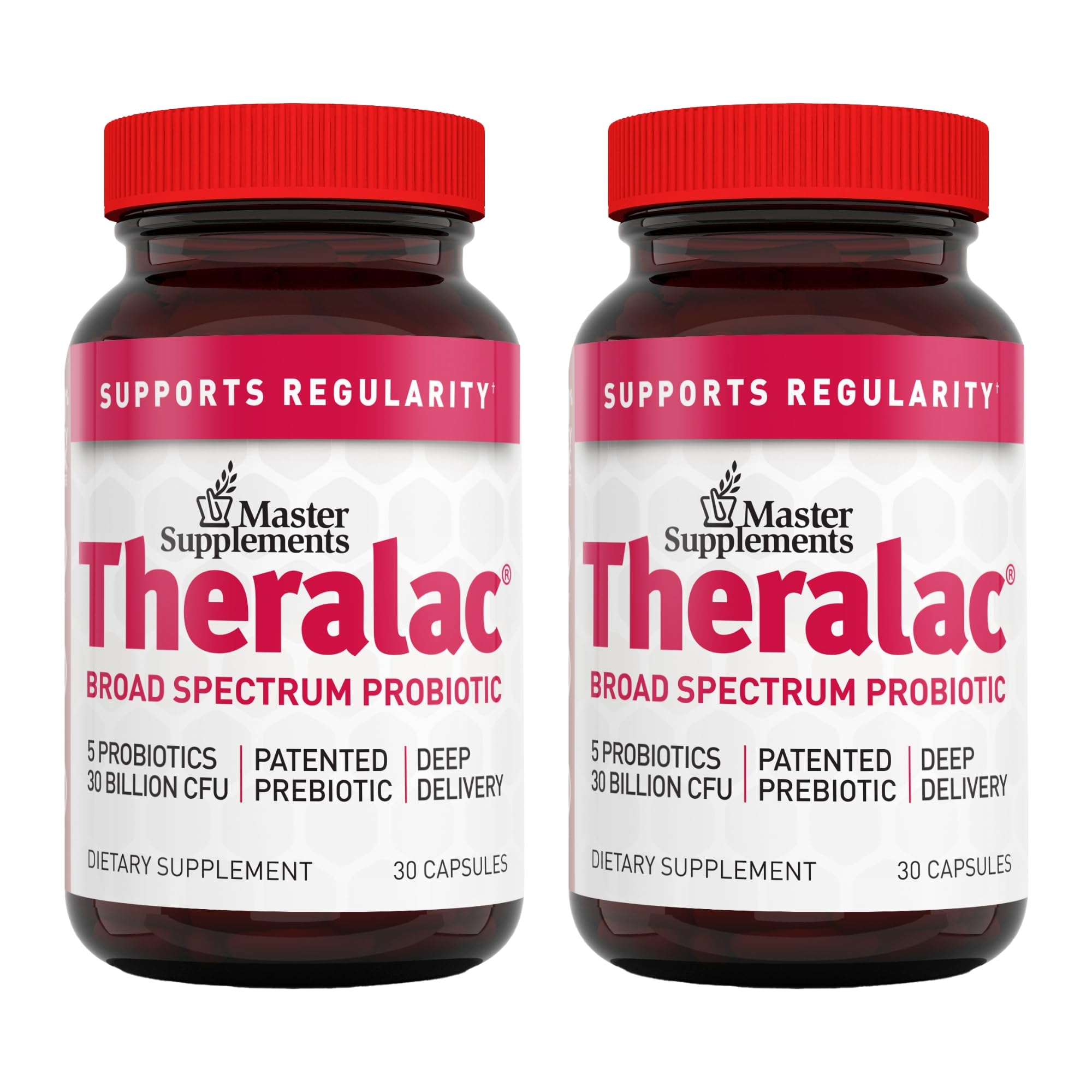 Master Supplements Theralac - 30 Capsules, Pack of 2 - Multi-Strain Probiotic for Optimal Gut Health + Gas & Bloating Relief - Gluten Free - 60 Servings