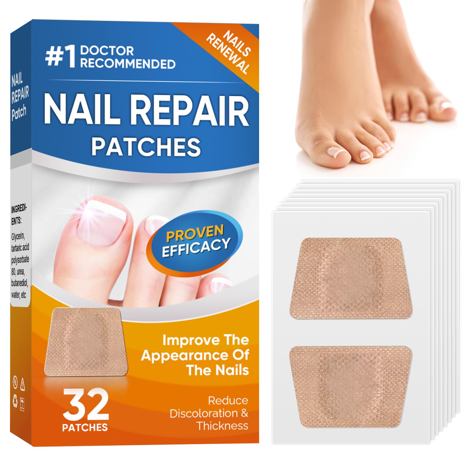 32 Pcs Nail Repair Patches, Nail Repair for Damaged Nails and Appearance of Discolored