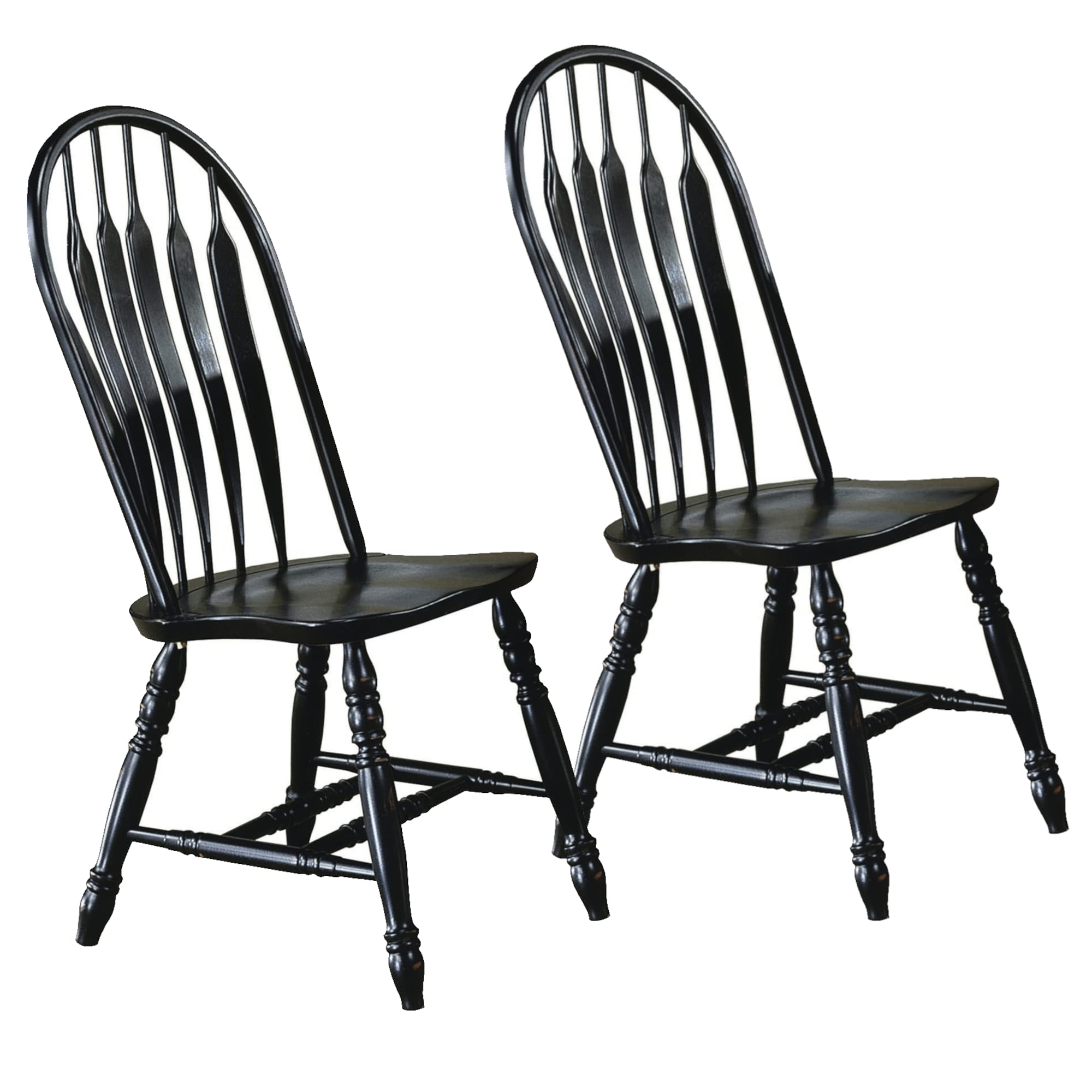 Sunset Trading Selections Comfort Back Antique Black Cherry Distressed | Set of 2 | Fully Assembled Solid Wood Sidechair Windsor Dining Side Chairs