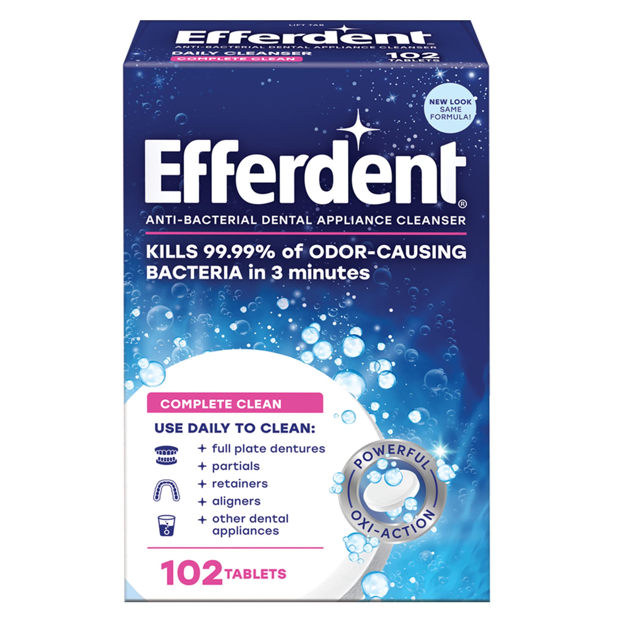 Efferdent Original Anti-Bacterial Denture Cleanser Tablets | 102 Count | Packaging May Vary