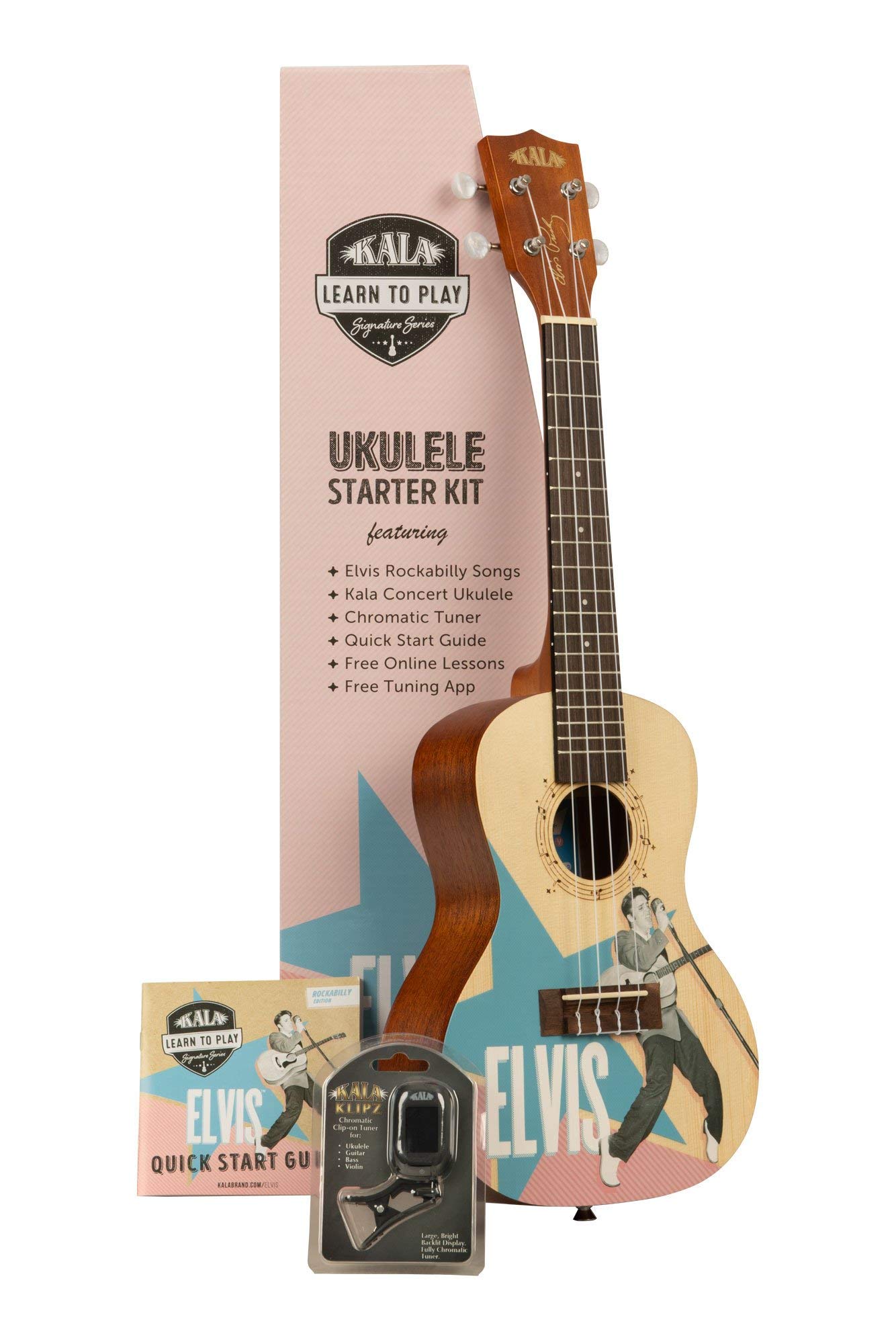 KalaLearn To Play Elvis Rockabilly Concert Ukulele Starter Kit (KALA-LTP-C-ERB)