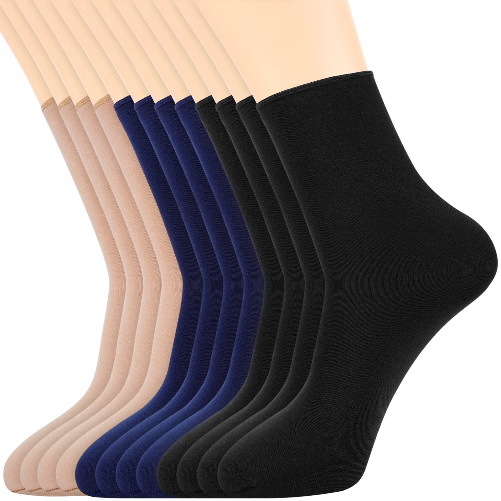 SATINIOR6 Pairs Women Thermal Socks Winter Velvet Pile Lined Socks Thick Fuzzy Slipper Socks (Black, Skin Color, Navy Blue)