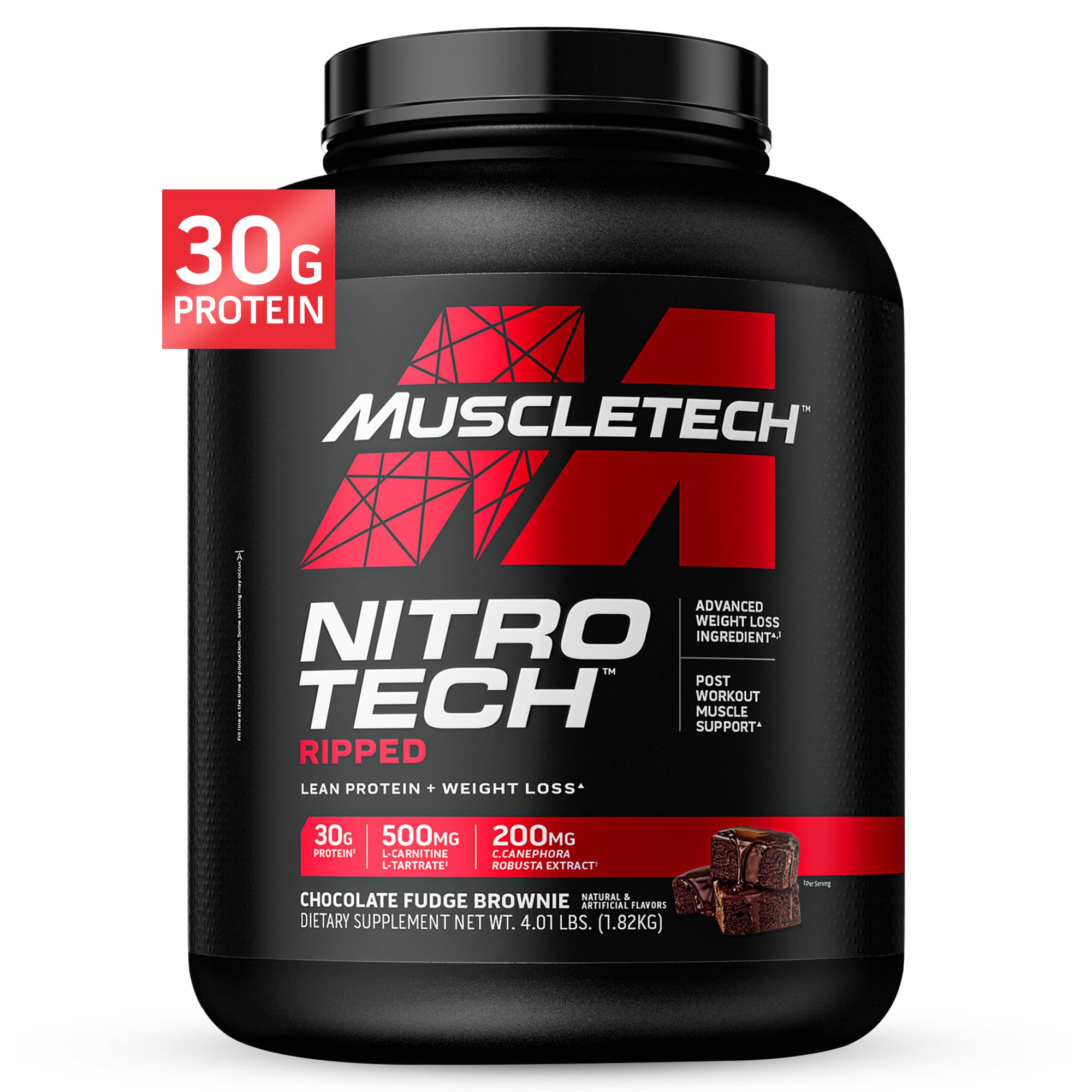 MuscleTechWhey Protein Powder (Chocolate Fudge Brownie, 4LB) - Nitro-Tech Ripped Whey Protein Isolate & Peptides Smoothie Mix for Lean Muscle & Fast Recovery - 30g of Whey Protein for Women & Men