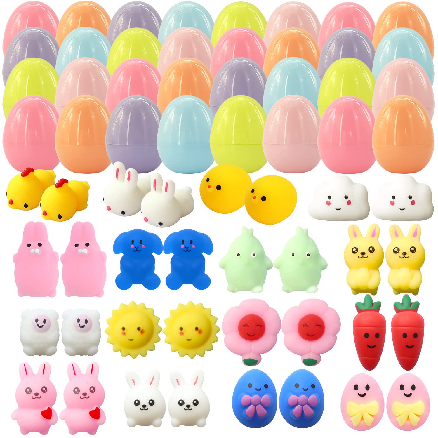 32Pcs Easter Surprise Eggs with Cute Mochi Squishy Toys Premium for Easter Theme Party Favors, Supplies for Easter Egg Hunt, Basket Stuffers/Fillers, Classroom Prize Supplies Toddler Boys Girls