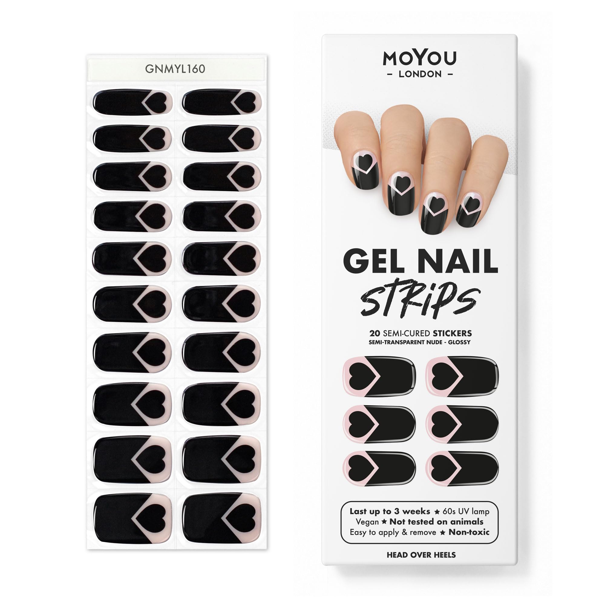 MOYOU LONDONSemi Cured Gel Nail Wraps, 20 Pcs Gel Nail Polish Strips for Salon-Quality Manicure Set with Nail File & Wooden Cuticle Stick (UV/LED Lamp Required) - Head over Heels