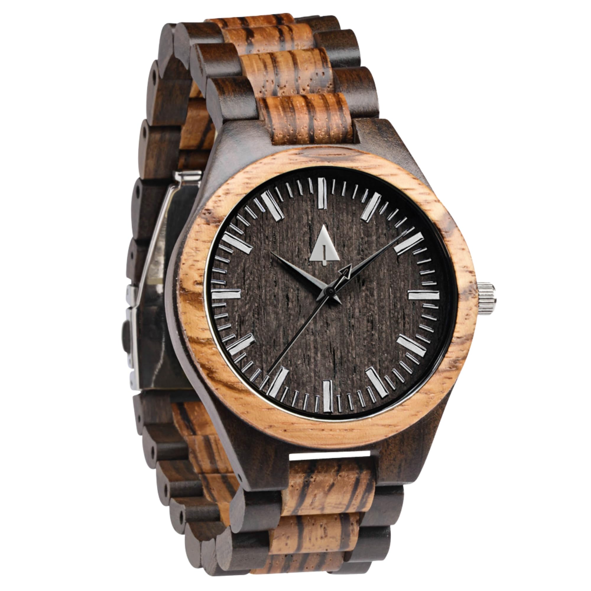 TreehutWooden Watches for Men, Great Japanese Quartz Analog, Stylish Exotic Watch with Adjustable Stainless Steel Clasp, Buckle, Made from Ebony and Walnut Wood, Relojes Hombre Mujeres