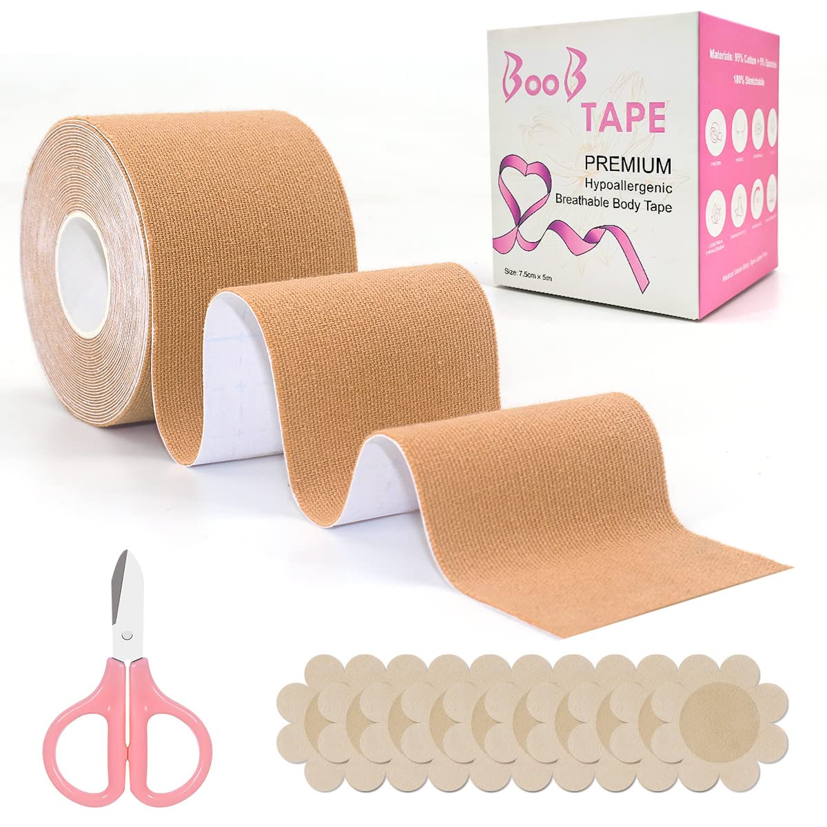 AucenixAucenix Boob Tape, Bob Tape for Large Breasts, Booby Tape for Women, Breast Lift Body Tape Push Up with Disposable Nipple Covers for A-E Cups for Backless Dresses (1.97in*16.4ft, Skin-Color)