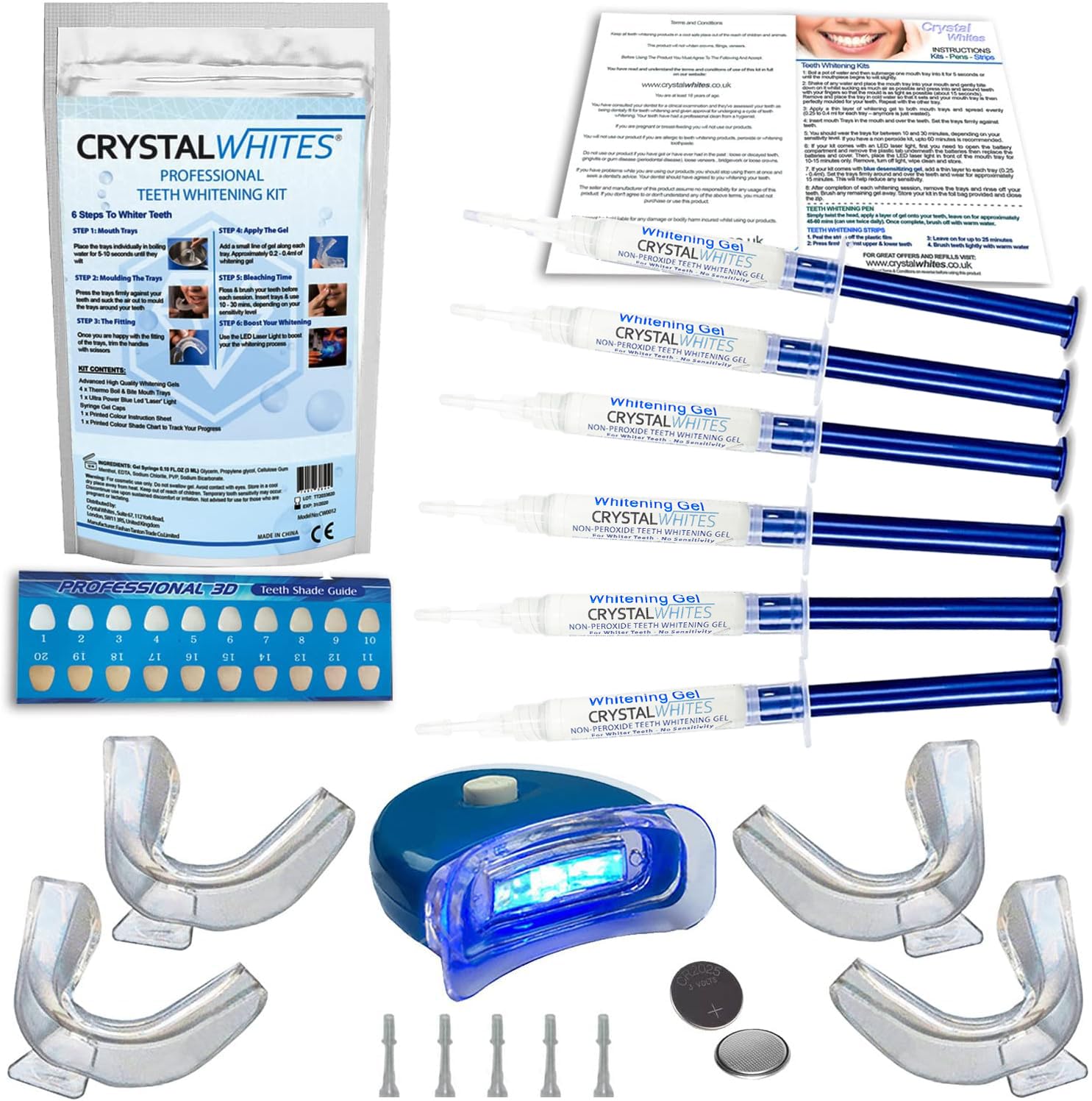 Teeth Whitening Kit 6X3ml Whitening Gels with LED Light, Sensitivity Free Formula - Remove Stains Quickly - Safe & Effective - Easy to Use Home Teeth Whitening Kit - Professional