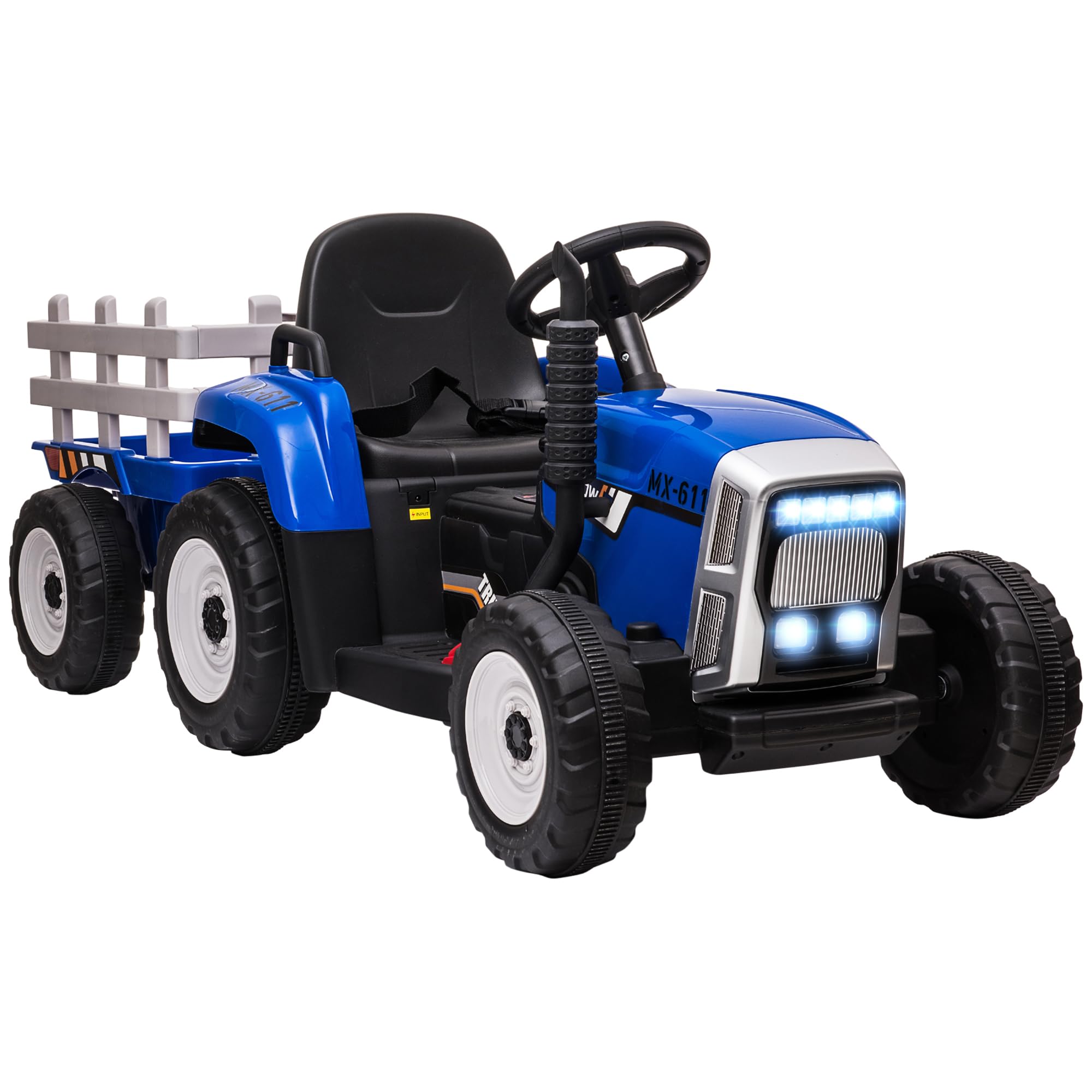 HOMCOMElectric Ride on Tractor 12V Kids Electric Car with Detachable Trailer Remote Control, Music, Horn, Lights, Start-Up Sound, for Ages 3-6 Years - Blue