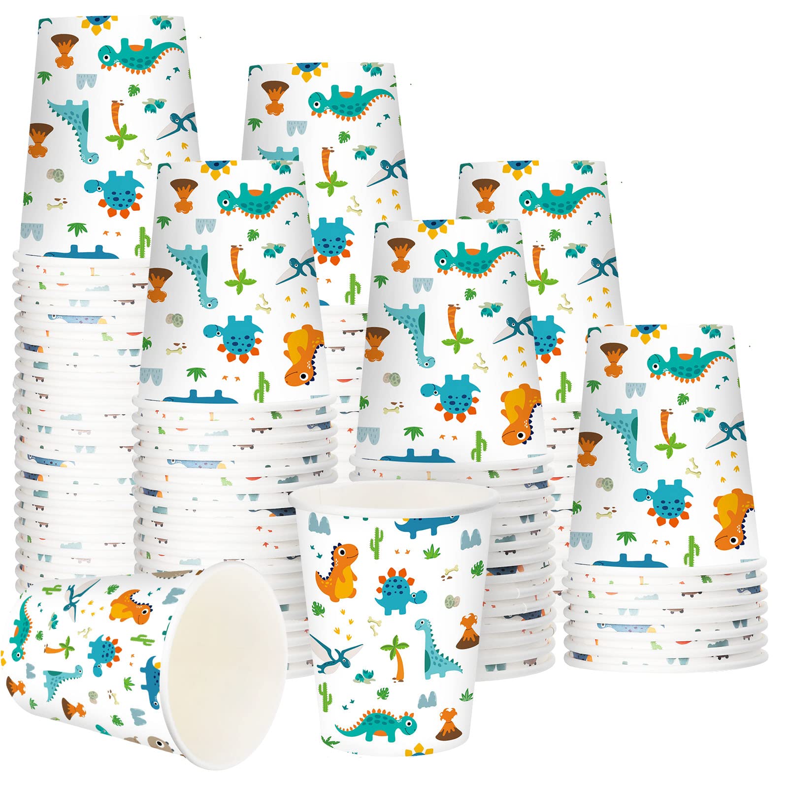 Sabary 100 Pack 9 oz Dinosaur Paper Cups for Kids, Dinosaur Party Cups Dinosaur Disposable Coffee Cups for Coffee Juice and Hot Cold Drinks Birthday Dinosaur Party