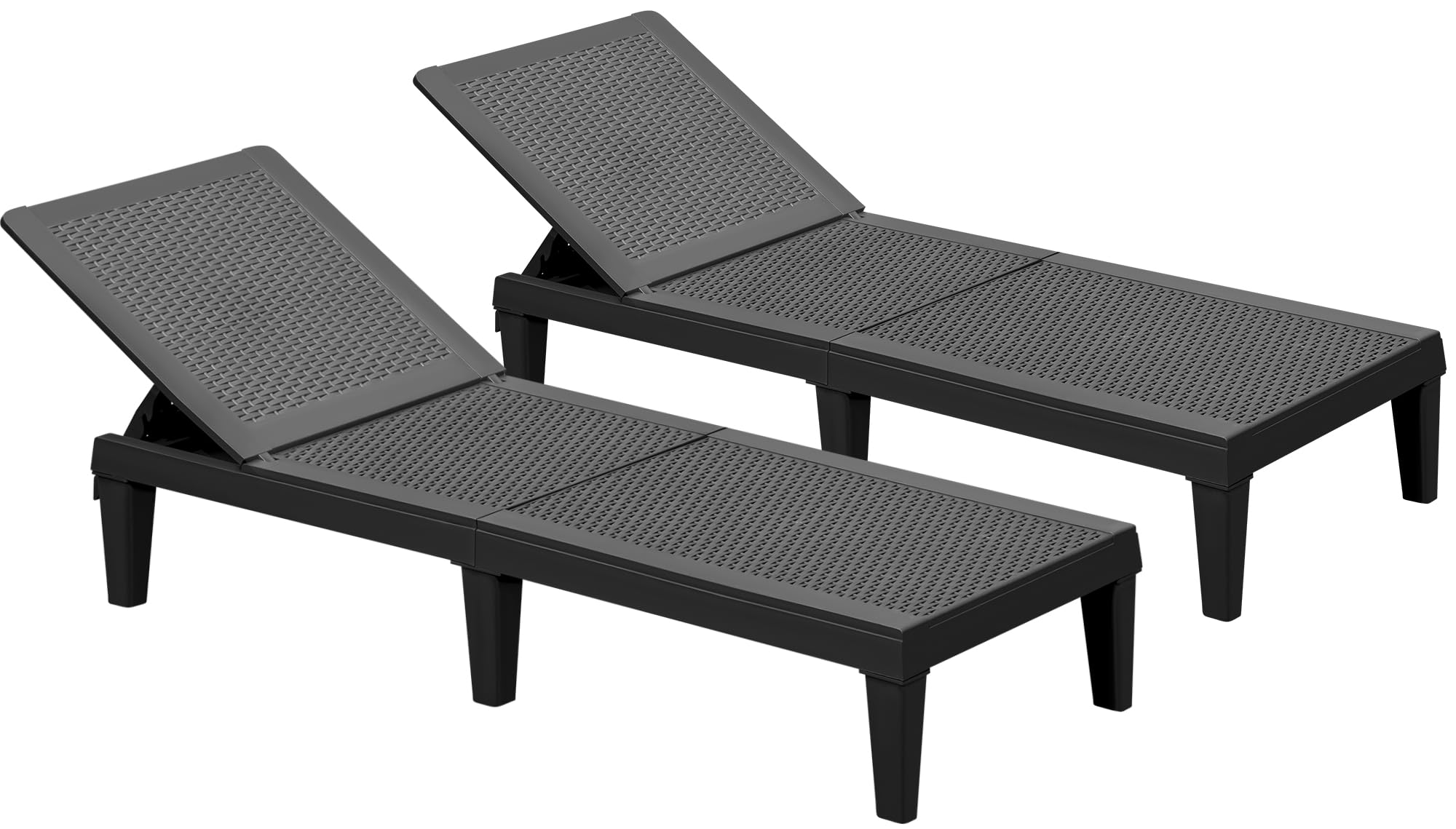 GreesumOutdoor Chaise Lounge Chairs Set of 2 with Adjustable Backrest, Waterproof PE Easy Assembly, Lightweight for Patio, Poolside, Beach, Yard, Dark Black