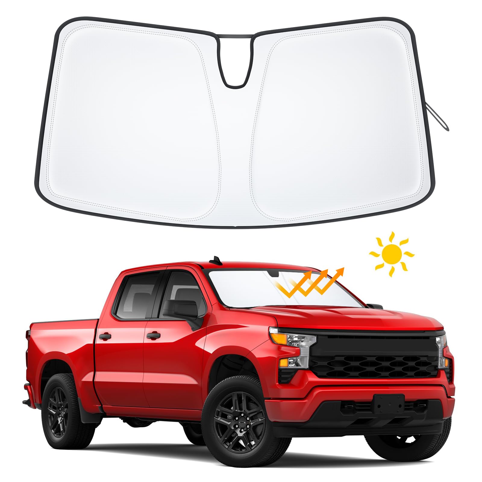 JKCOVER Windshield Sunshade Compatible with 2019-2023 Checy Silverado 1500/GMC Sierra 1500 and 2020-2023 Silverado 2500/3500HD/Sierra 2500/3500 HD Blocks UV Rays Sun Visor Front Window Protector