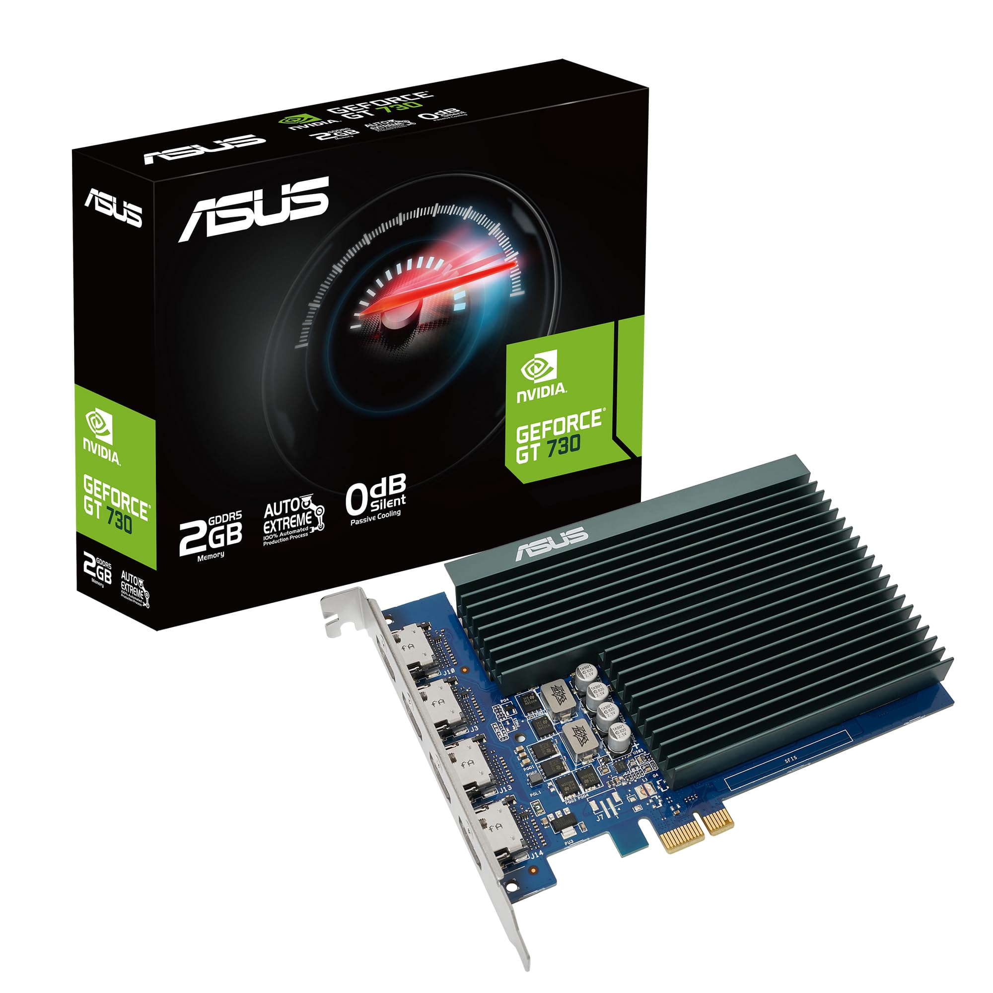 ASUS NVIDIA GeForce GT 730 Graphics Card (PCIe 2.0, 2GB GDDR5 Memory, 4x HDMI Ports, Single-slot Design, Passive Cooling)